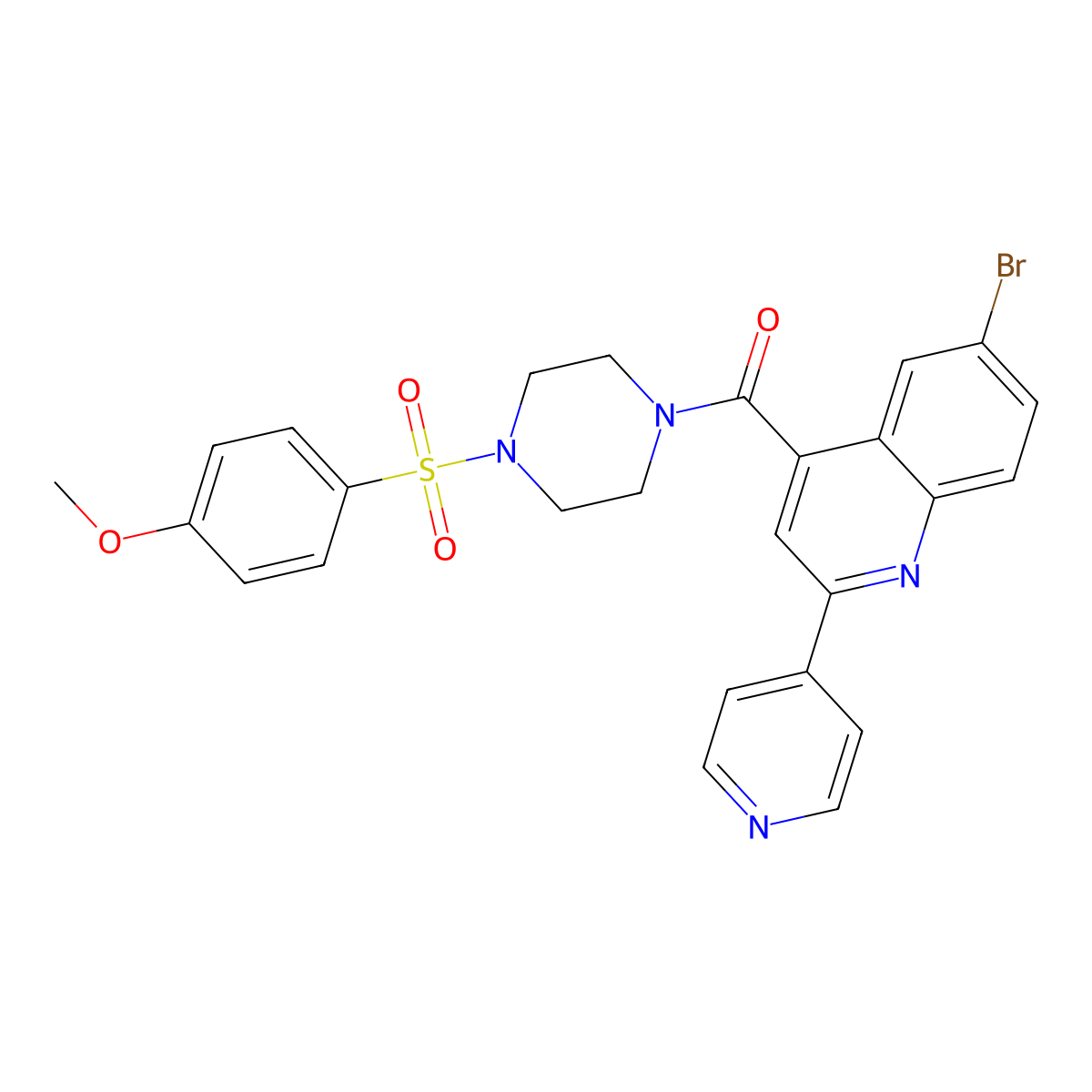 (6-Bromo-2-pyridin-4-ylquinolin-4-yl)-[4-(4-methoxyphenyl)sulfonylpiperazin-1-yl]methanone molecular structure, CAS 713119-30-3