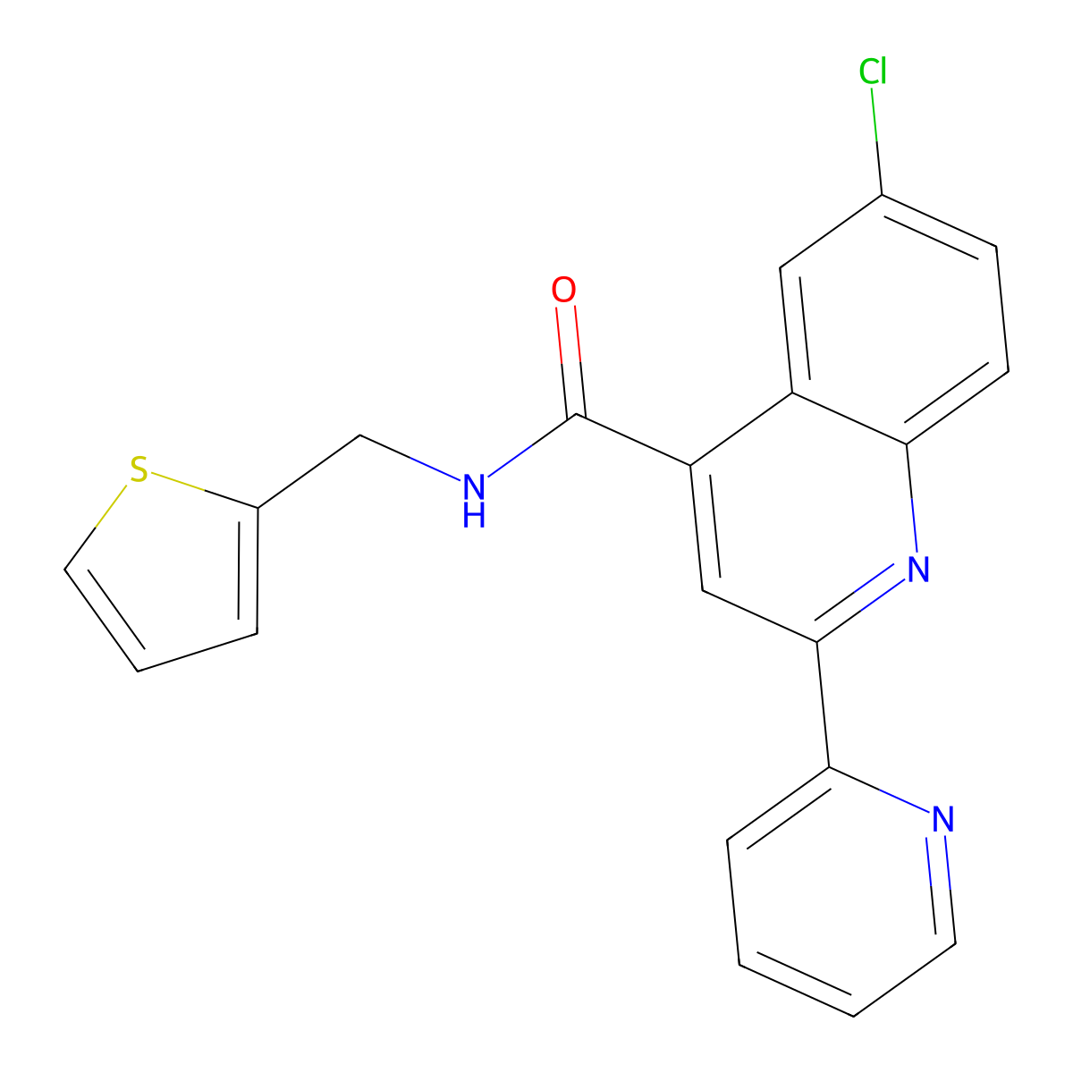 6-chloro-2-pyridin-2-yl-N-(thiophen-2-ylmethyl)quinoline-4-carboxamide molecular structure, CAS 713119-31-4