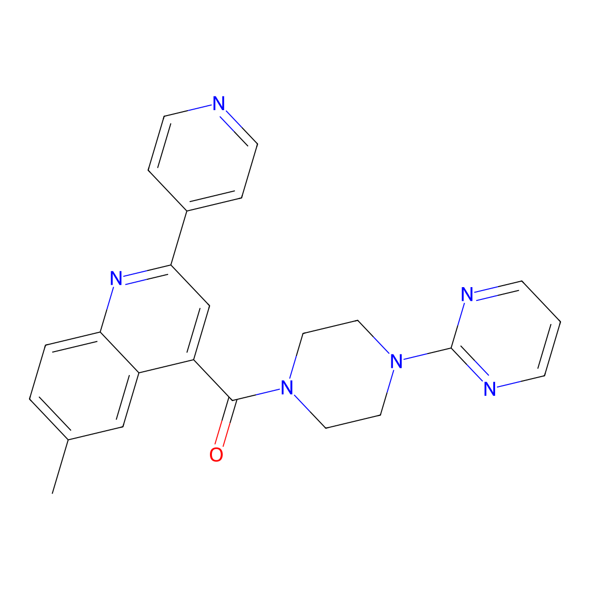 (6-Methyl-2-pyridin-4-ylquinolin-4-yl)-(4-pyrimidin-2-ylpiperazin-1-yl)methanone molecular structure, CAS 713119-32-5