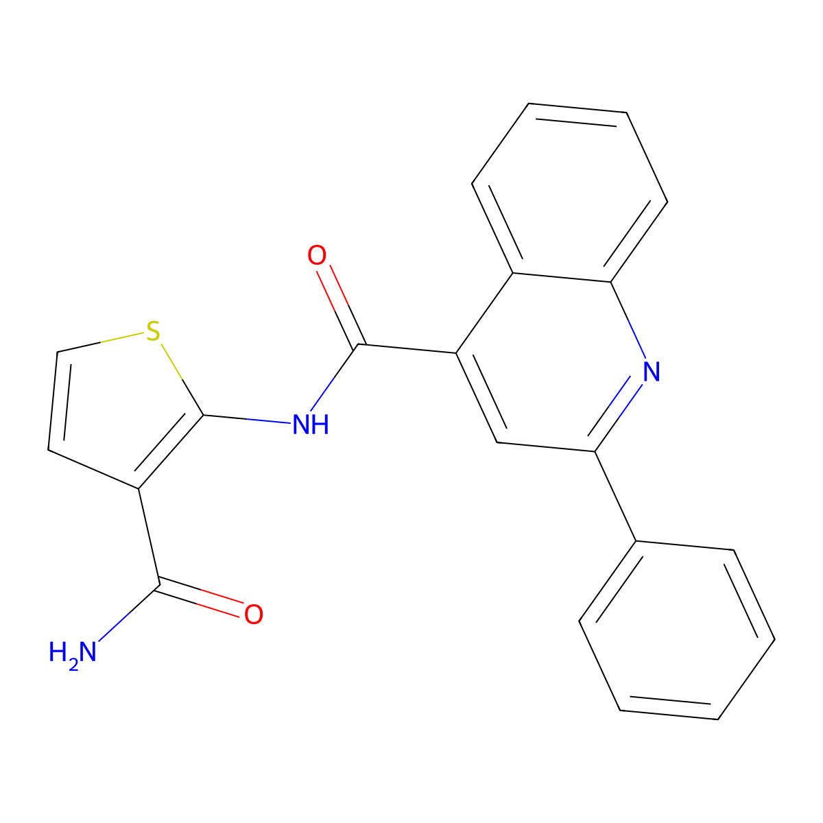 N-(3-carbamoylthiophen-2-yl)-2-phenylquinoline-4-carboxamide molecular structure, CAS 713119-40-5