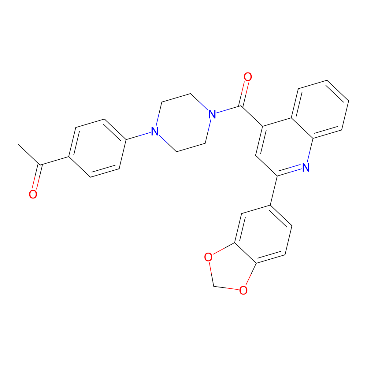 1-[4-[4-[2-(1,3-Benzodioxol-5-yl)quinoline-4-carbonyl]piperazin-1-yl]phenyl]ethanone molecular structure, CAS 713119-69-8