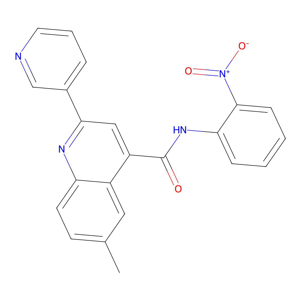 6-methyl-N-(2-nitrophenyl)-2-pyridin-3-ylquinoline-4-carboxamide molecular structure, CAS 713119-79-0