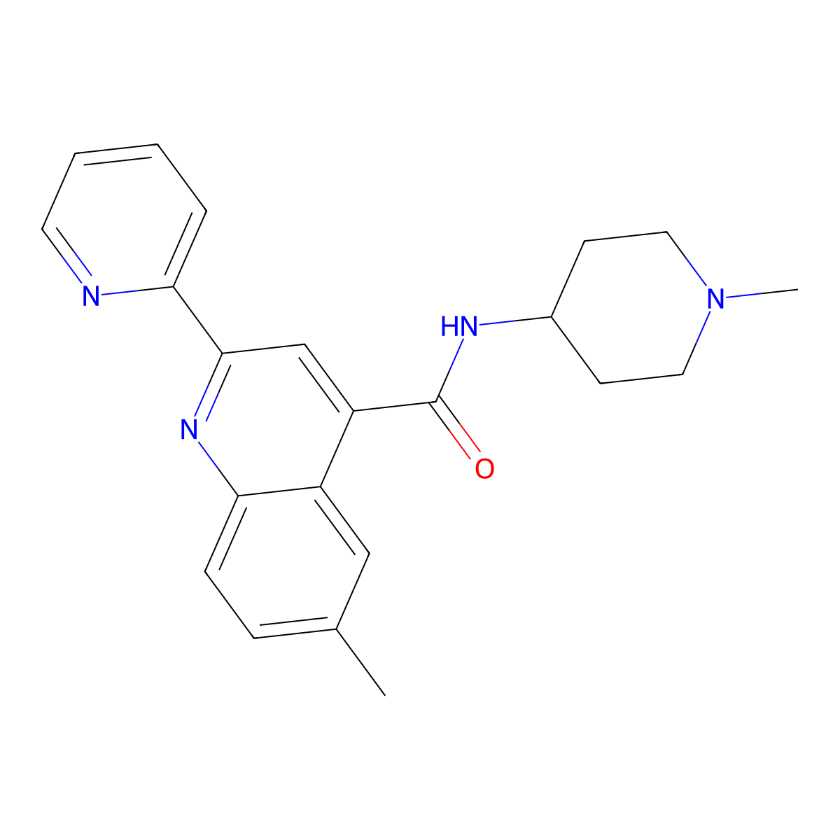 6-methyl-N-(1-methylpiperidin-4-yl)-2-pyridin-2-ylquinoline-4-carboxamide molecular structure, CAS 713119-81-4