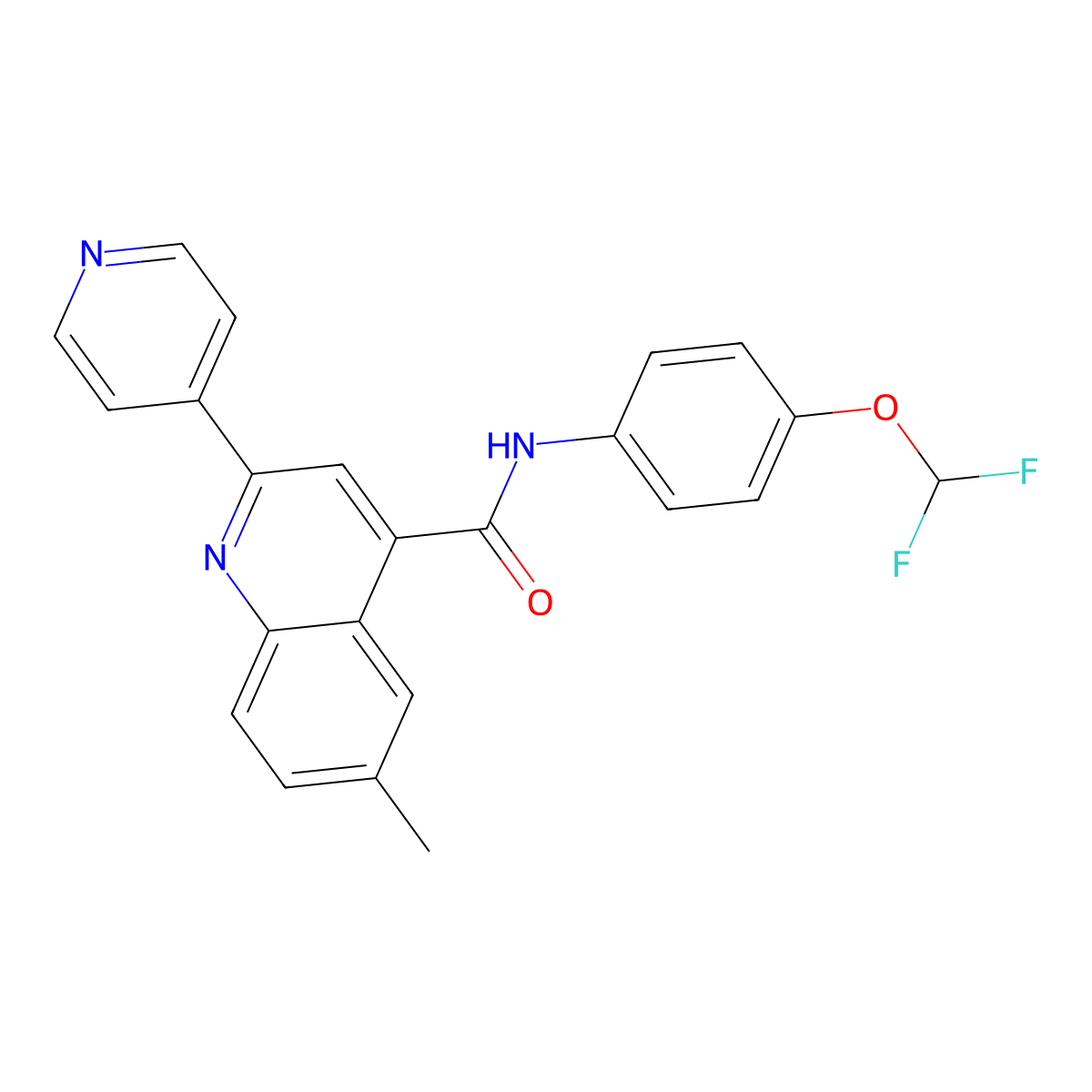 N-[4-(difluoromethoxy)phenyl]-6-methyl-2-pyridin-4-ylquinoline-4-carboxamide molecular structure, CAS 713119-85-8
