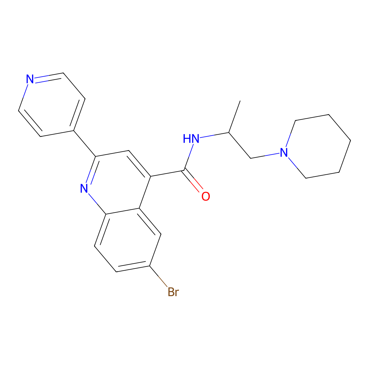 6-bromo-N-(1-piperidin-1-ylpropan-2-yl)-2-pyridin-4-ylquinoline-4-carboxamide molecular structure, CAS 713119-97-2