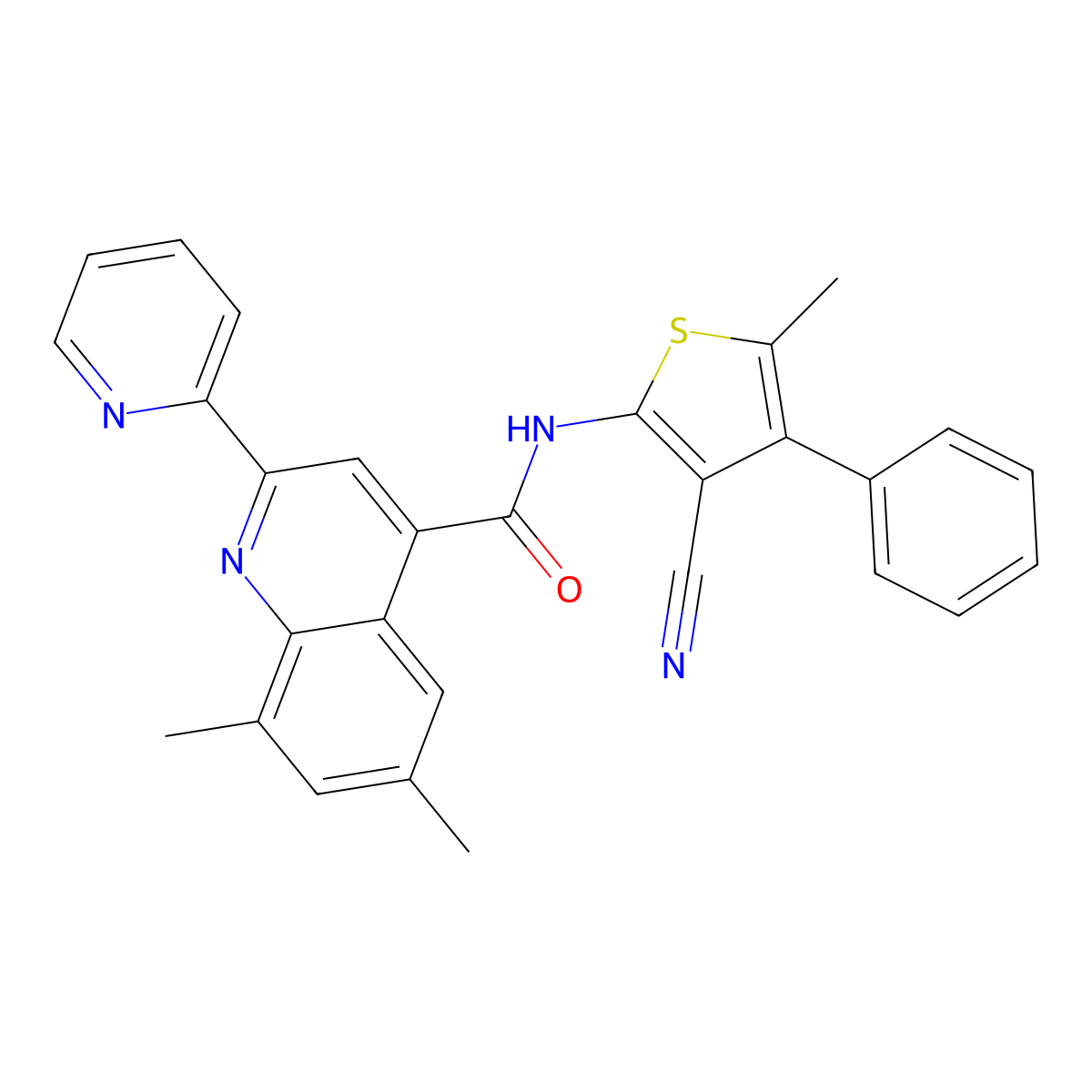 N-(3-cyano-5-methyl-4-phenylthiophen-2-yl)-6,8-dimethyl-2-pyridin-2-ylquinoline-4-carboxamide molecular structure, CAS 713120-03-7