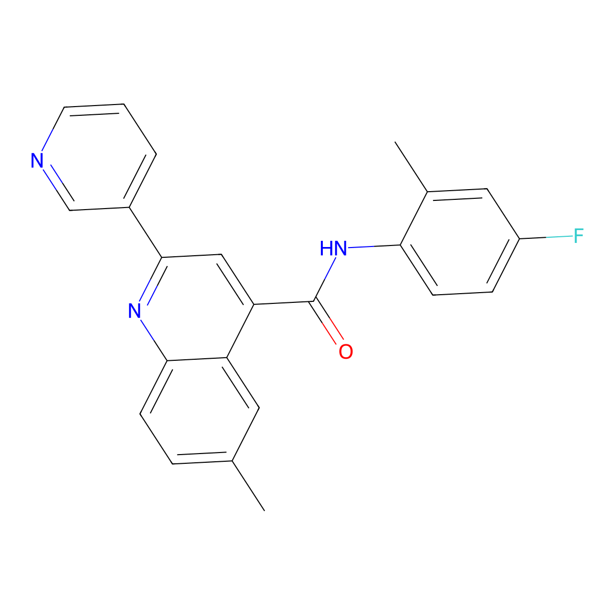 N-(4-fluoro-2-methylphenyl)-6-methyl-2-pyridin-3-ylquinoline-4-carboxamide molecular structure, CAS 713120-06-0