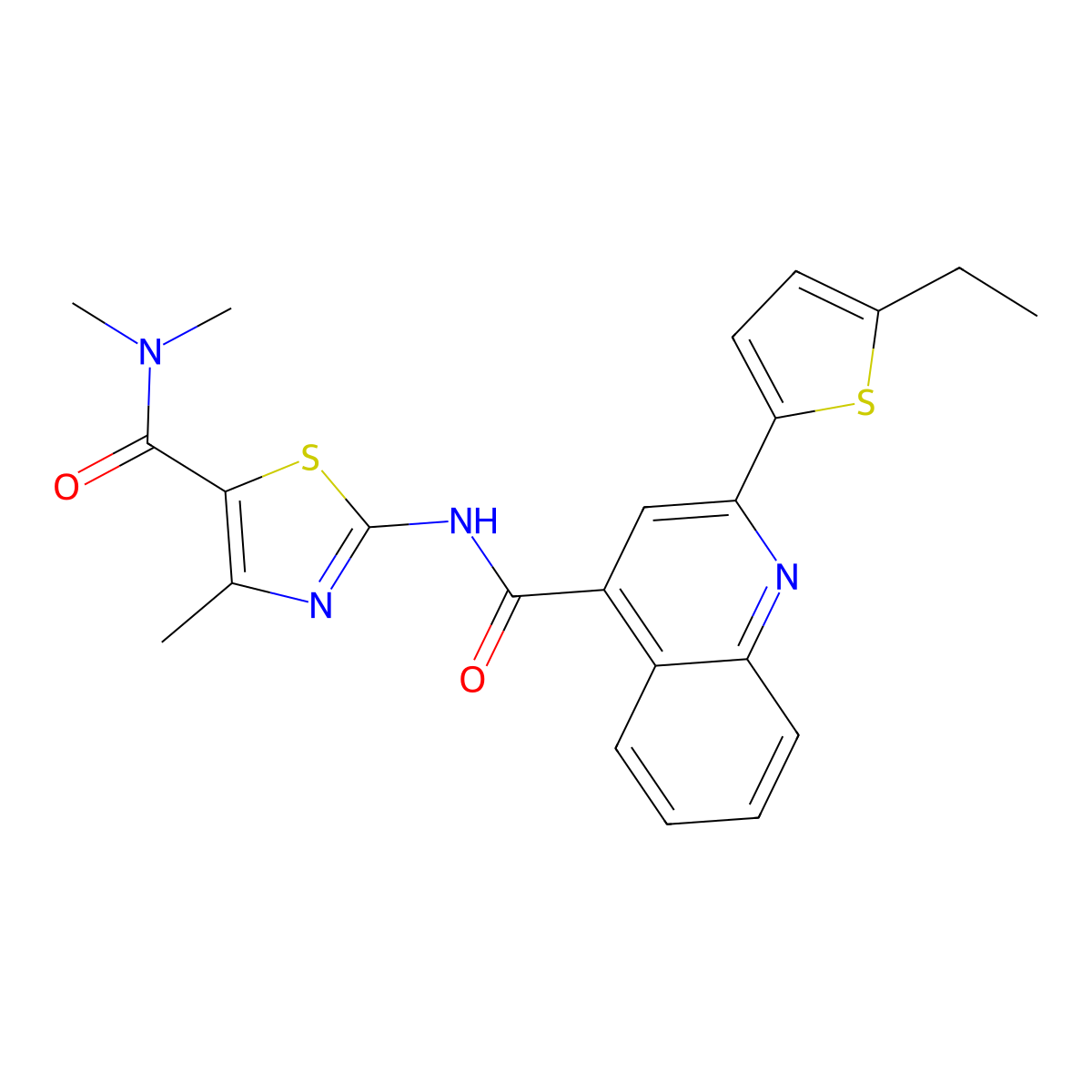 2-[[2-(5-ethylthiophen-2-yl)quinoline-4-carbonyl]amino]-N,N,4-trimethyl-1,3-thiazole-5-carboxamide molecular structure, CAS 713120-12-8