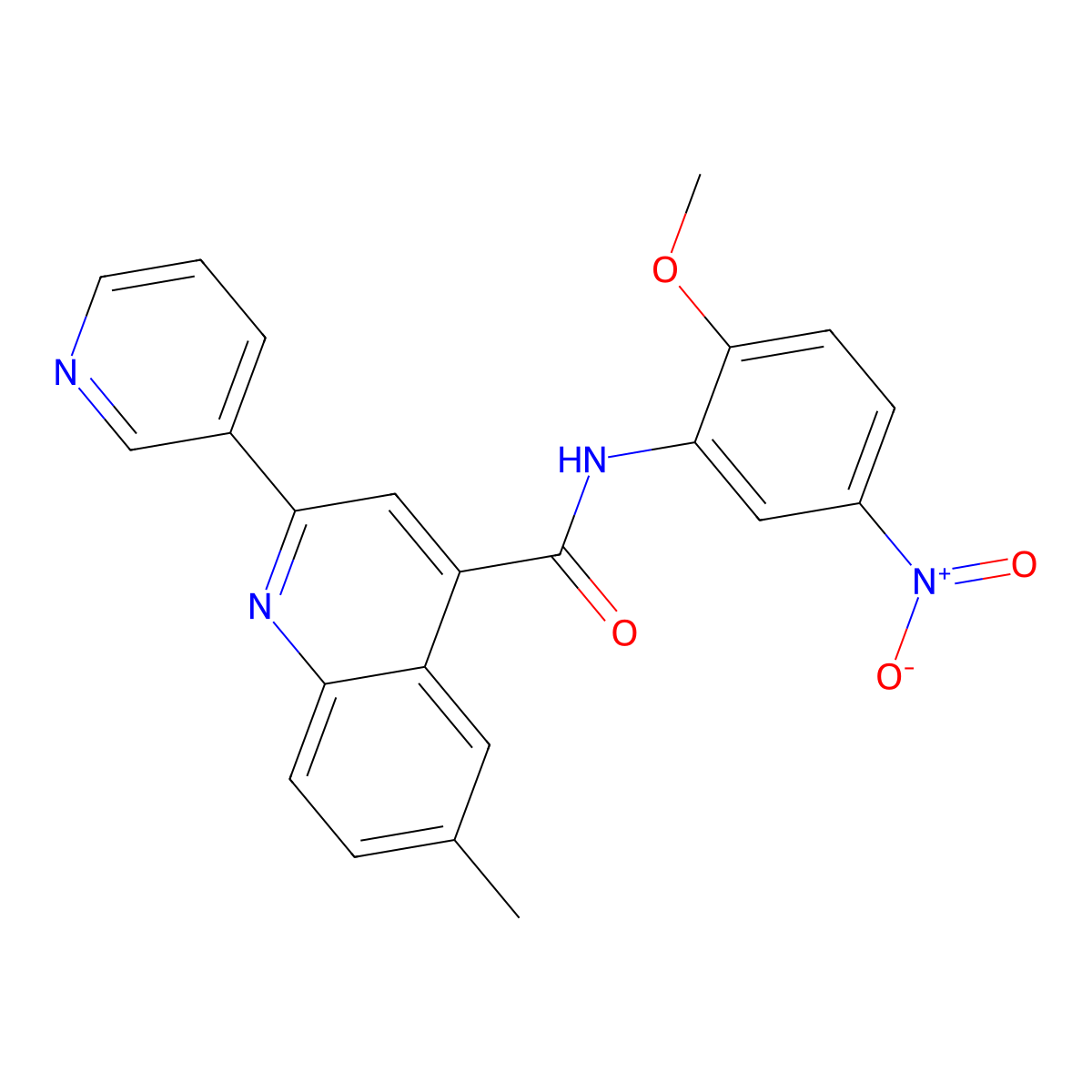 N-(2-methoxy-5-nitrophenyl)-6-methyl-2-pyridin-3-ylquinoline-4-carboxamide molecular structure, CAS 713120-20-8