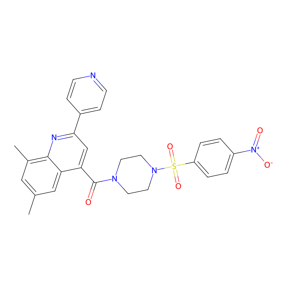 (6,8-Dimethyl-2-pyridin-4-ylquinolin-4-yl)-[4-(4-nitrophenyl)sulfonylpiperazin-1-yl]methanone molecular structure, CAS 713120-22-0