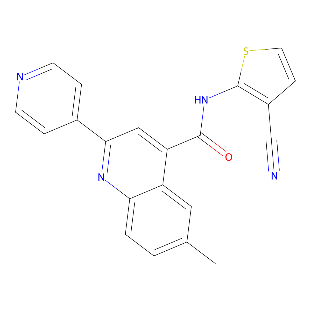 N-(3-cyanothiophen-2-yl)-6-methyl-2-pyridin-4-ylquinoline-4-carboxamide molecular structure, CAS 713120-27-5