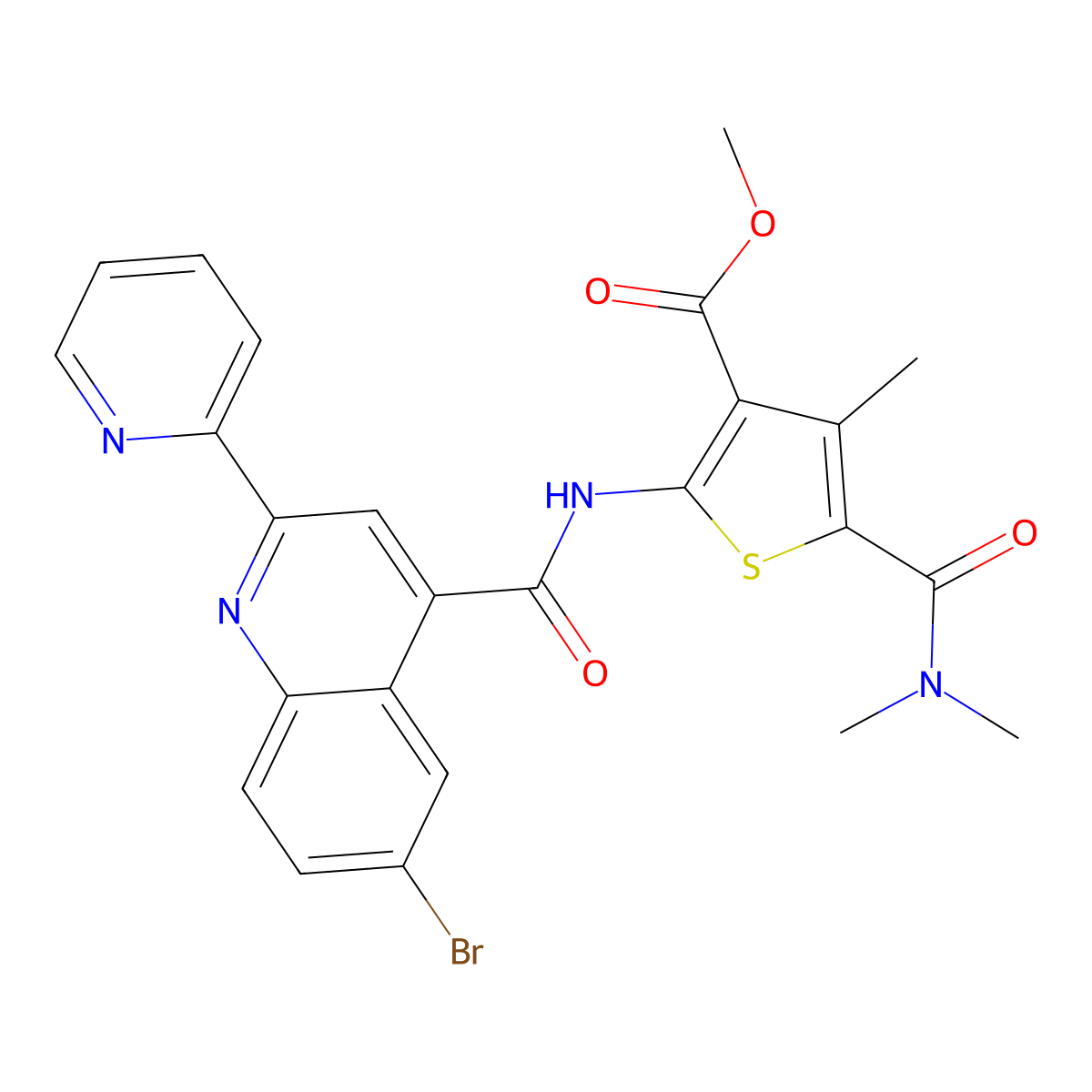 Methyl 2-({[6-bromo-2-(pyridin-2-yl)quinolin-4-yl]carbonyl}amino)-5-(dimethylcarbamoyl)-4-methylthiophene-3-carboxylate molecular structure, CAS 713120-39-9