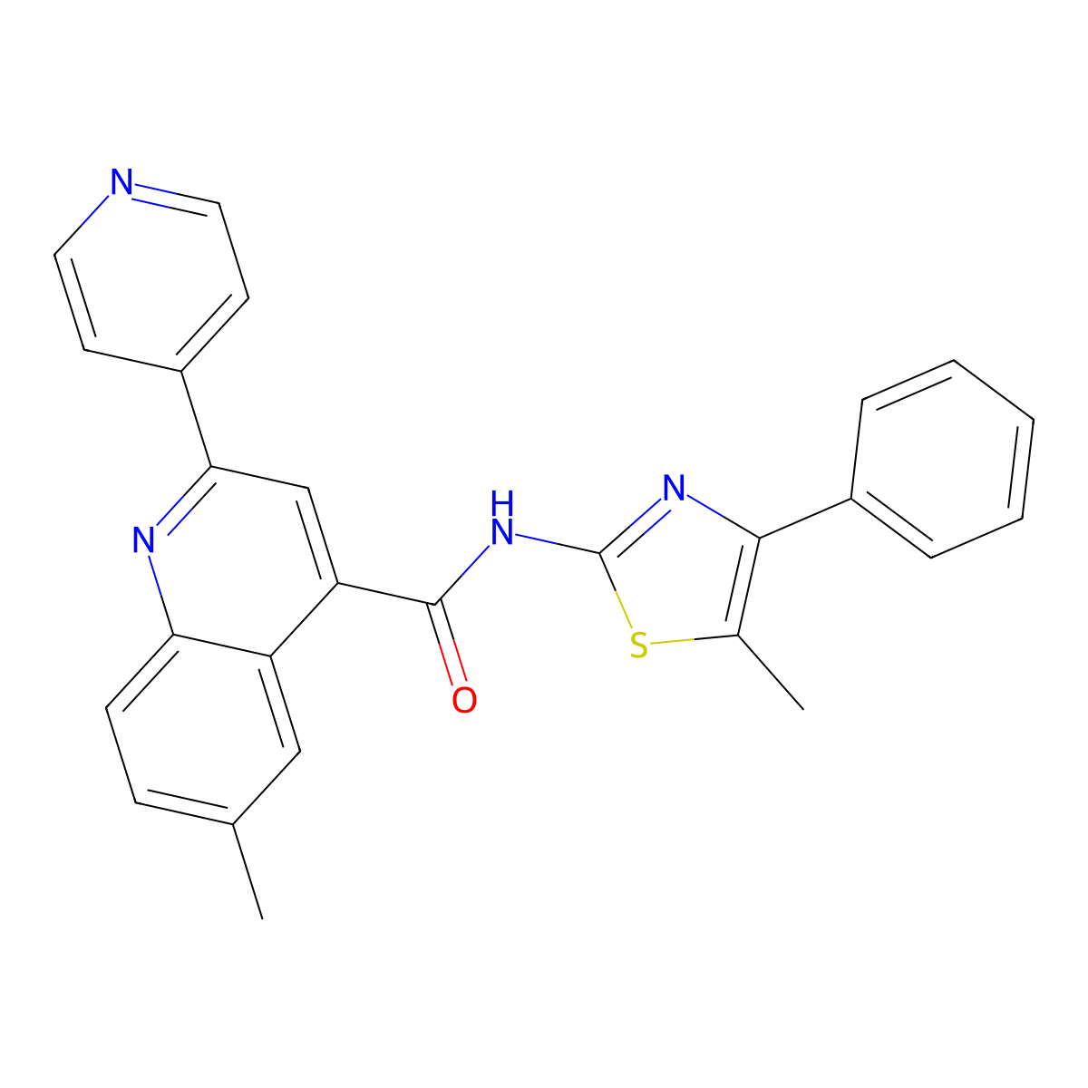 6-methyl-N-(5-methyl-4-phenyl-1,3-thiazol-2-yl)-2-pyridin-4-ylquinoline-4-carboxamide molecular structure, CAS 713120-42-4