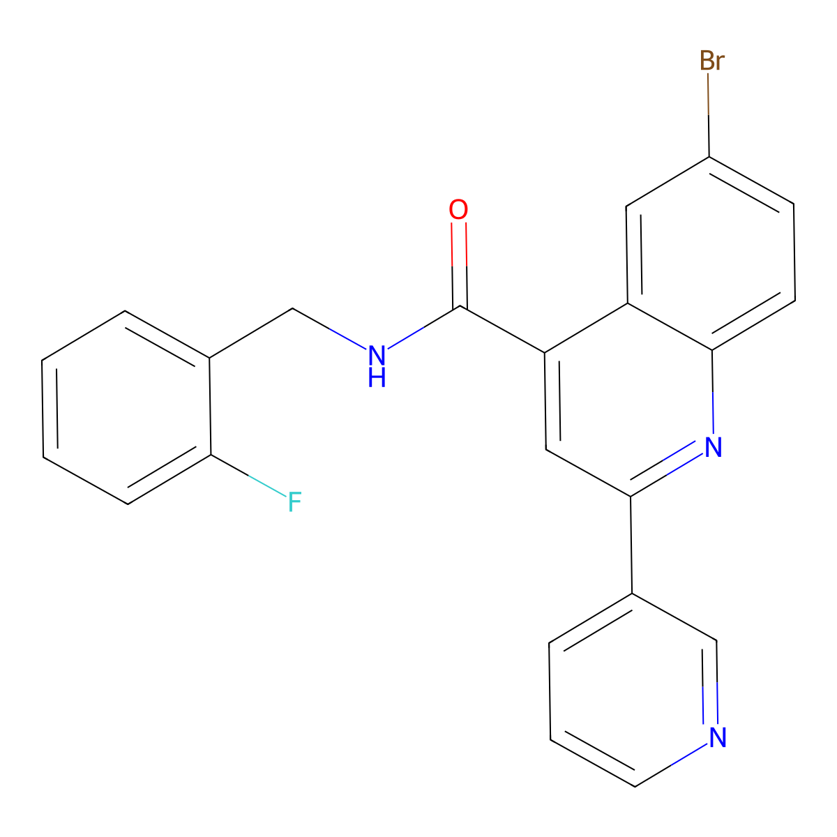 6-bromo-N-[(2-fluorophenyl)methyl]-2-pyridin-3-ylquinoline-4-carboxamide molecular structure, CAS 713120-44-6