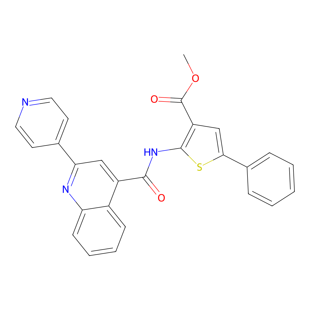Methyl 5-phenyl-2-({[2-(pyridin-4-yl)quinolin-4-yl]carbonyl}amino)thiophene-3-carboxylate molecular structure, CAS 713120-54-8
