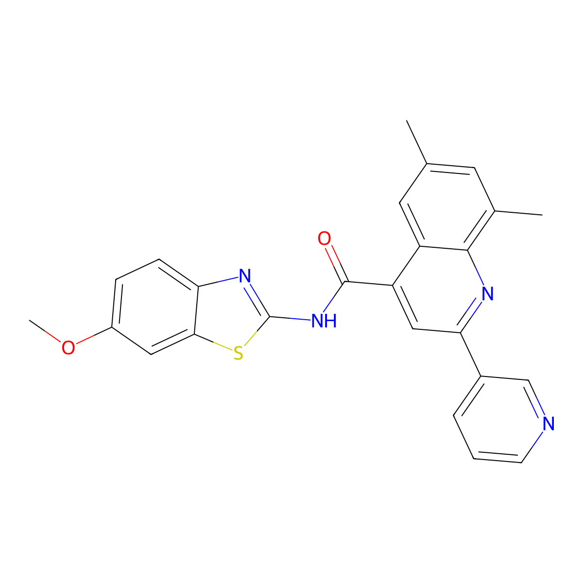 N-(6-methoxy-1,3-benzothiazol-2-yl)-6,8-dimethyl-2-pyridin-3-ylquinoline-4-carboxamide molecular structure, CAS 713120-61-7