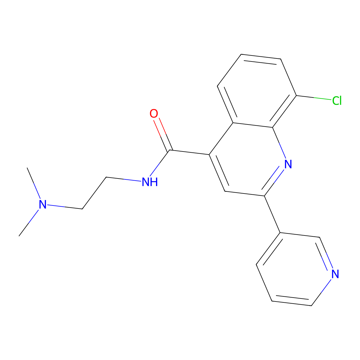 8-chloro-N-[2-(dimethylamino)ethyl]-2-(pyridin-3-yl)quinoline-4-carboxamide molecular structure, CAS 713120-65-1