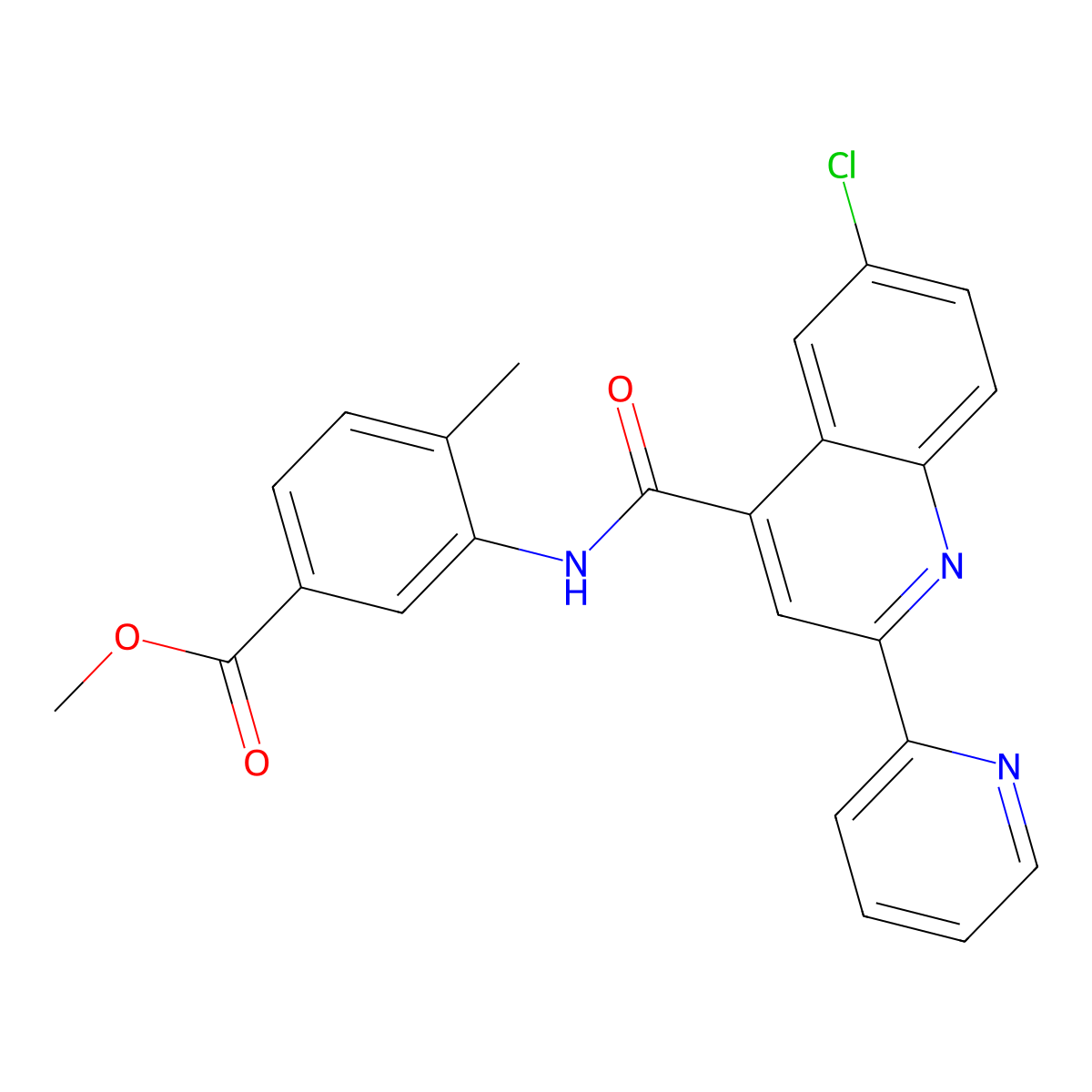 Methyl 3-({[6-chloro-2-(pyridin-2-yl)quinolin-4-yl]carbonyl}amino)-4-methylbenzoate molecular structure, CAS 713120-74-2