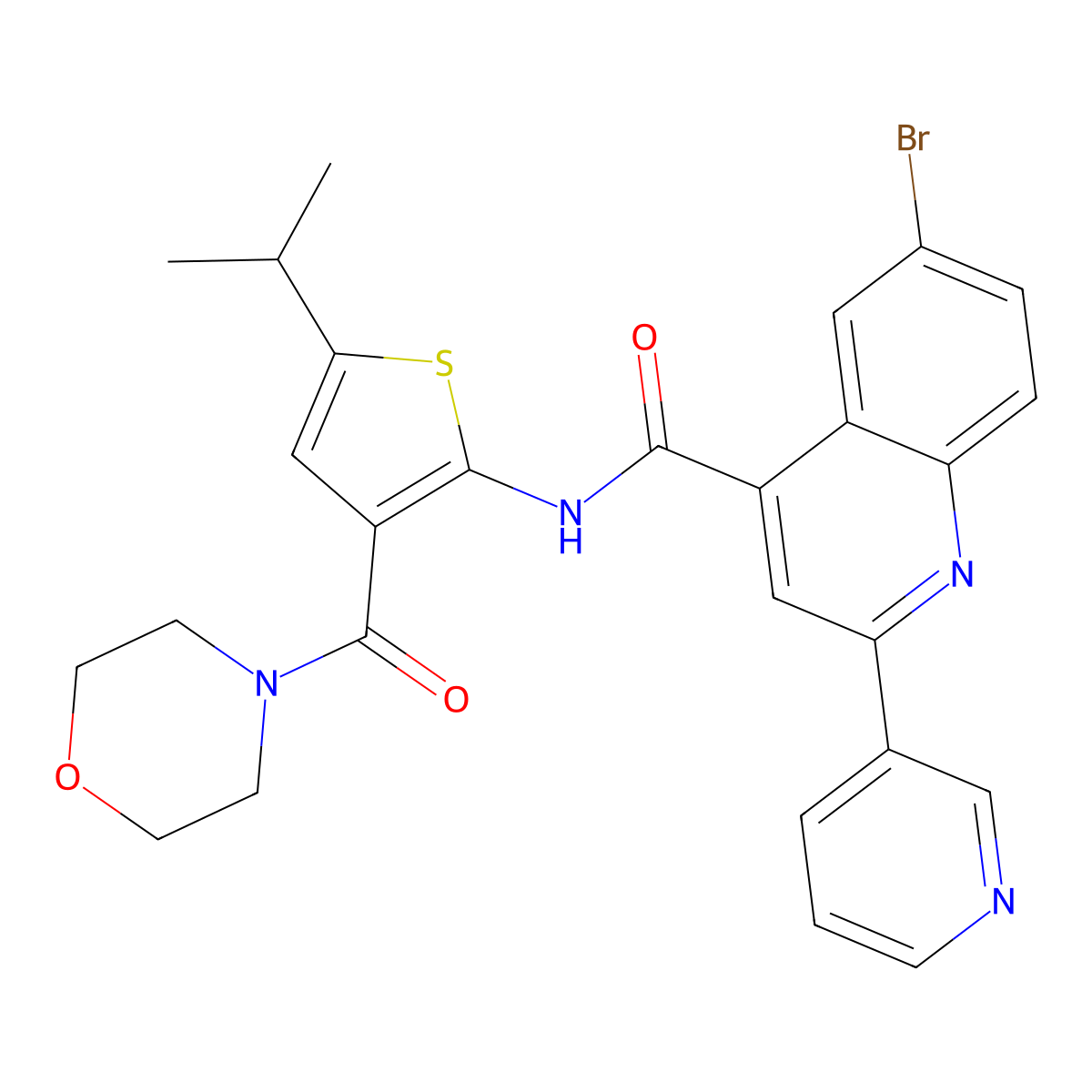 6-bromo-N-[3-(morpholine-4-carbonyl)-5-propan-2-ylthiophen-2-yl]-2-pyridin-3-ylquinoline-4-carboxamide molecular structure, CAS 713120-80-0