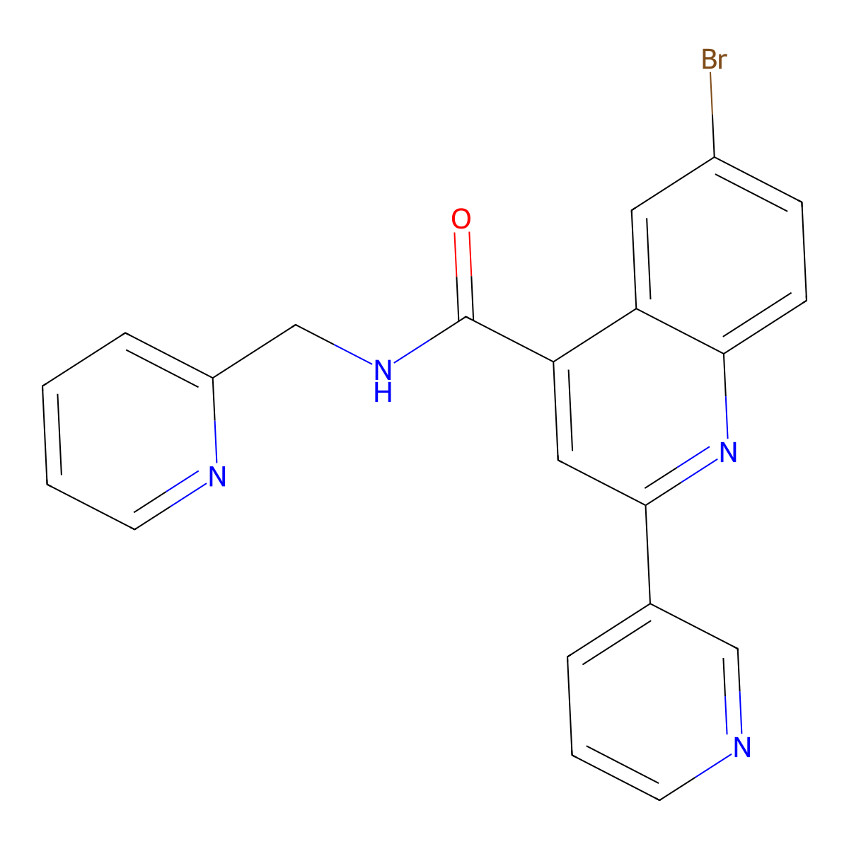 6-bromo-2-pyridin-3-yl-N-(pyridin-2-ylmethyl)quinoline-4-carboxamide molecular structure, CAS 713120-86-6
