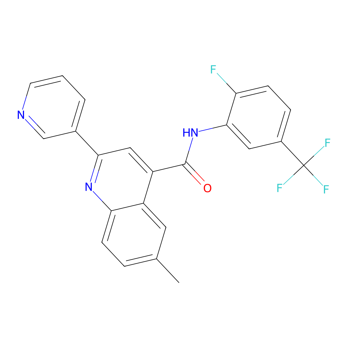 N-[2-fluoro-5-(trifluoromethyl)phenyl]-6-methyl-2-pyridin-3-ylquinoline-4-carboxamide molecular structure, CAS 713120-87-7