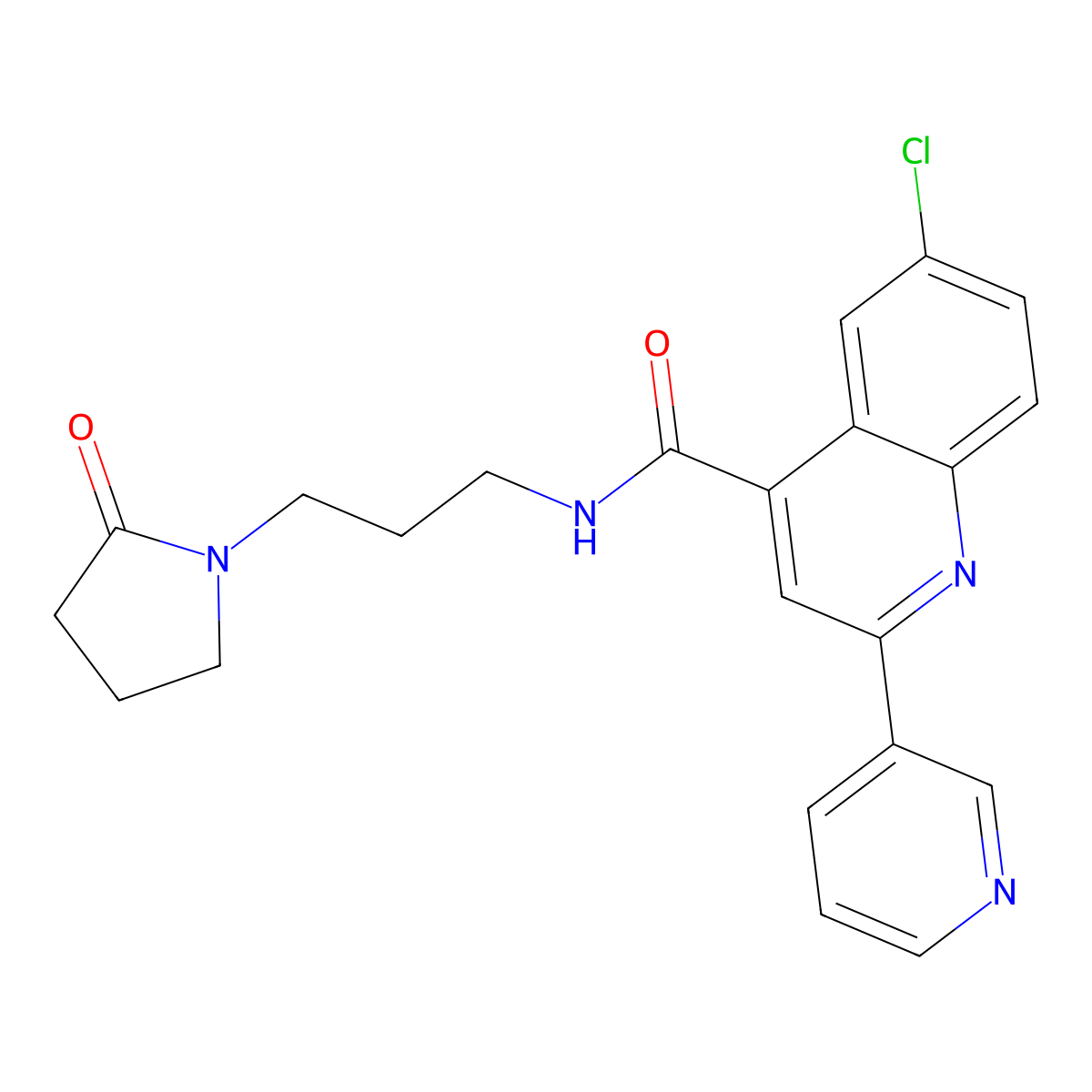 6-chloro-N-[3-(2-oxopyrrolidin-1-yl)propyl]-2-pyridin-3-ylquinoline-4-carboxamide molecular structure, CAS 713120-97-9