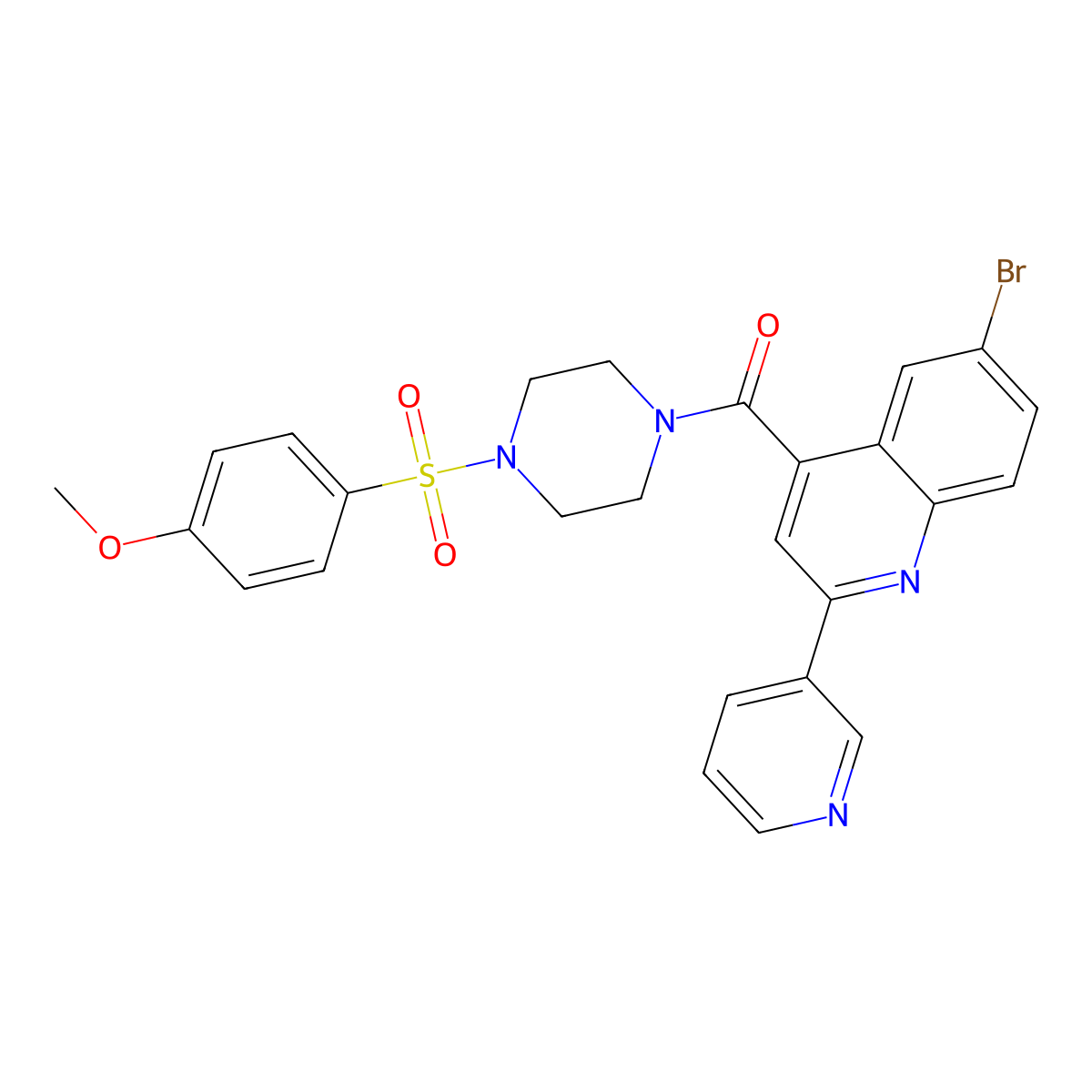 (6-Bromo-2-pyridin-3-ylquinolin-4-yl)-[4-(4-methoxyphenyl)sulfonylpiperazin-1-yl]methanone molecular structure, CAS 713121-24-5