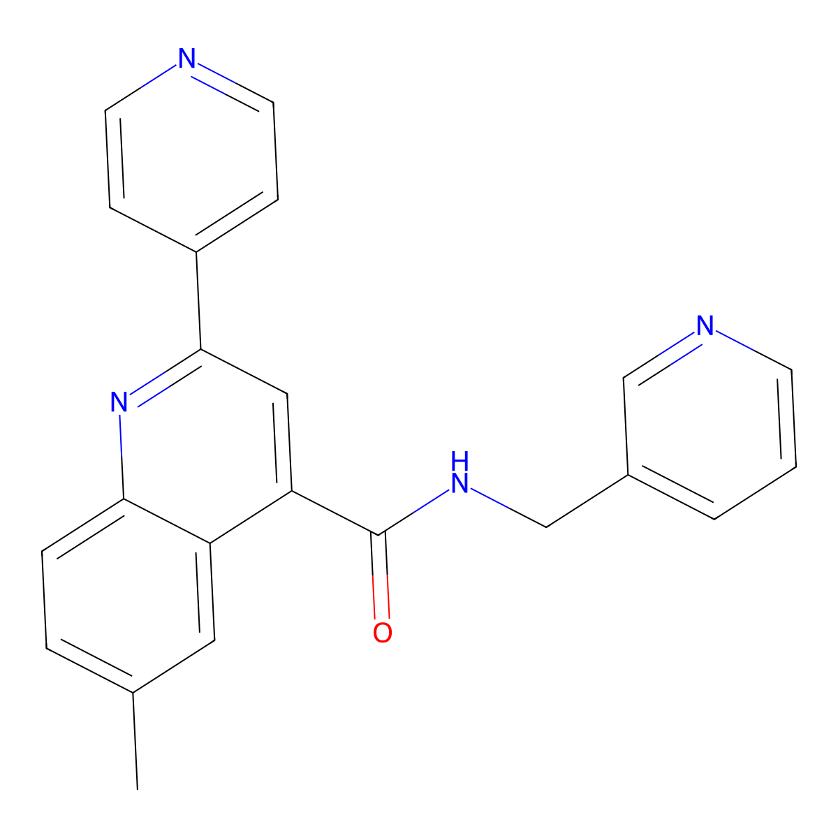 6-methyl-2-pyridin-4-yl-N-(pyridin-3-ylmethyl)quinoline-4-carboxamide molecular structure, CAS 713121-30-3