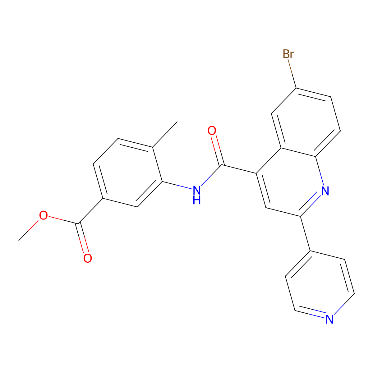 Methyl 3-({[6-bromo-2-(pyridin-4-yl)quinolin-4-yl]carbonyl}amino)-4-methylbenzoate molecular structure, CAS 713121-45-0