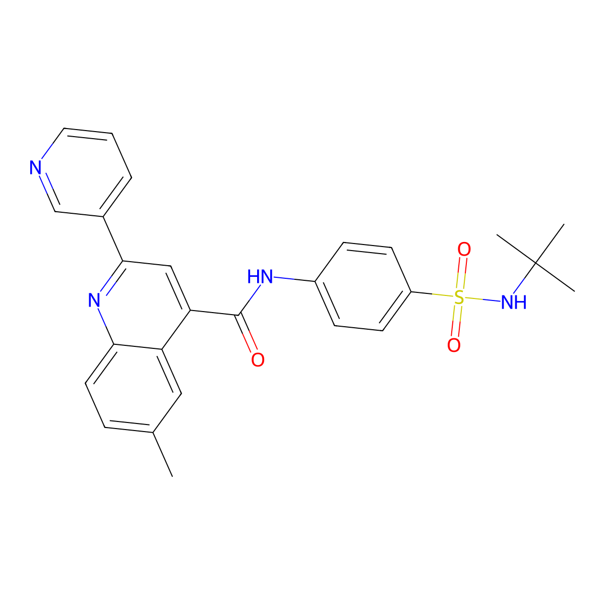 N-[4-(tert-butylsulfamoyl)phenyl]-6-methyl-2-pyridin-3-ylquinoline-4-carboxamide molecular structure, CAS 713121-46-1