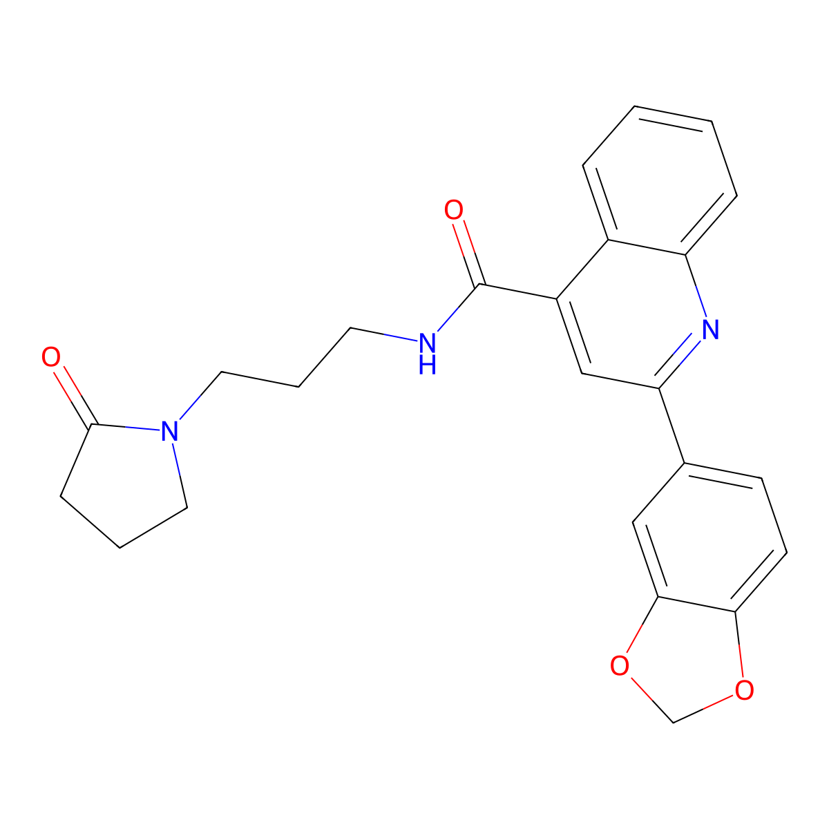 2-(1,3-benzodioxol-5-yl)-N-[3-(2-oxopyrrolidin-1-yl)propyl]quinoline-4-carboxamide molecular structure, CAS 713121-72-3