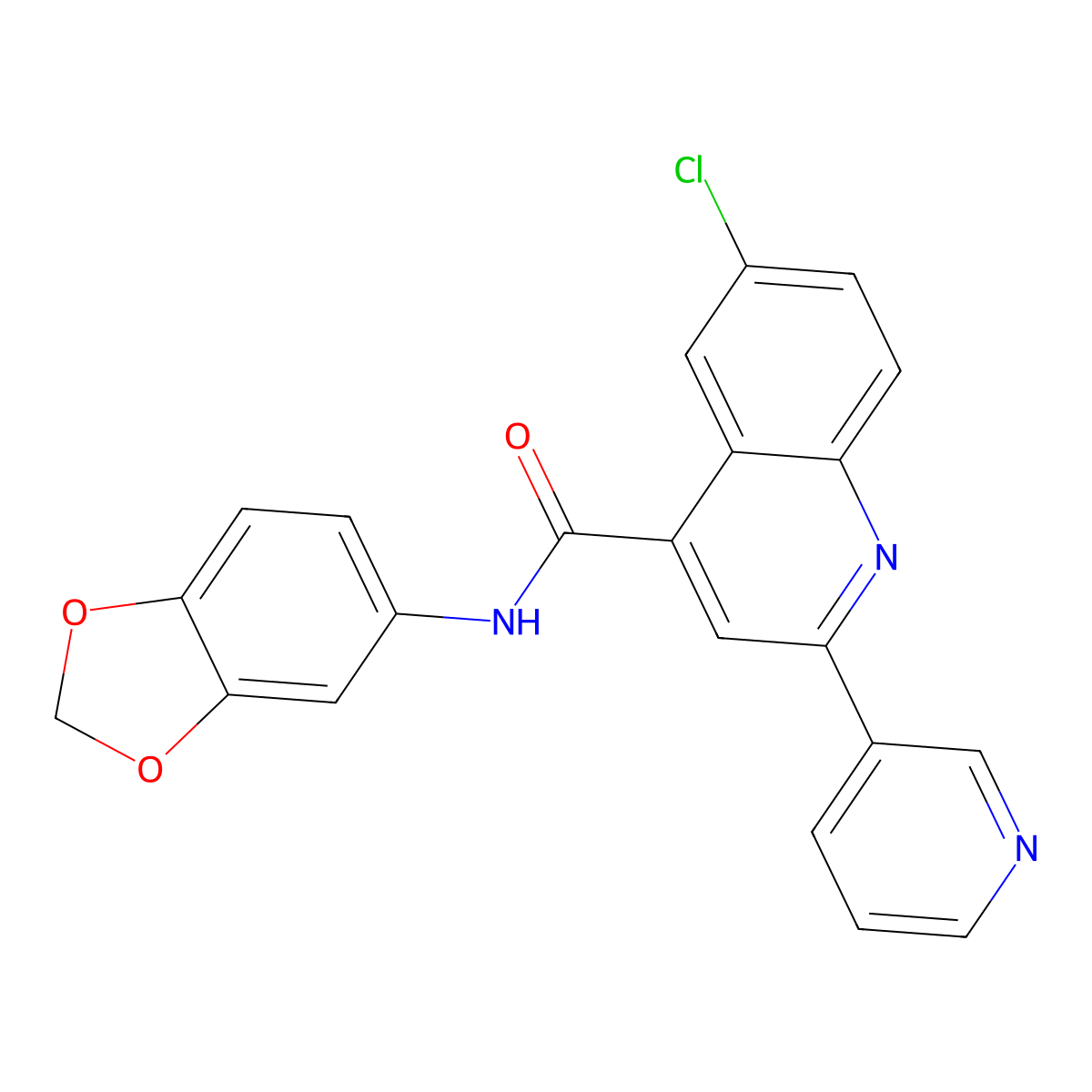 N-(1,3-benzodioxol-5-yl)-6-chloro-2-pyridin-3-ylquinoline-4-carboxamide molecular structure, CAS 713121-79-0