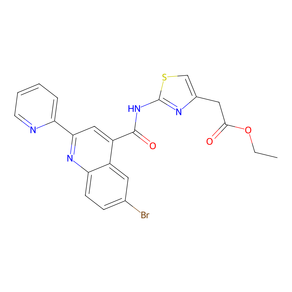 Ethyl 2-[2-[(6-bromo-2-pyridin-2-ylquinoline-4-carbonyl)amino]-1,3-thiazol-4-yl]acetate molecular structure, CAS 713121-81-4