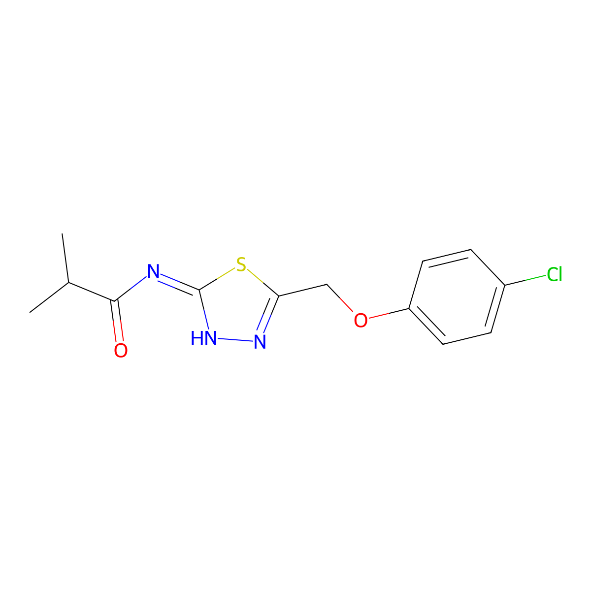 N-[5-[(4-chlorophenoxy)methyl]-1,3,4-thiadiazol-2-yl]-2-methylpropanamide molecular structure, CAS 713126-23-9