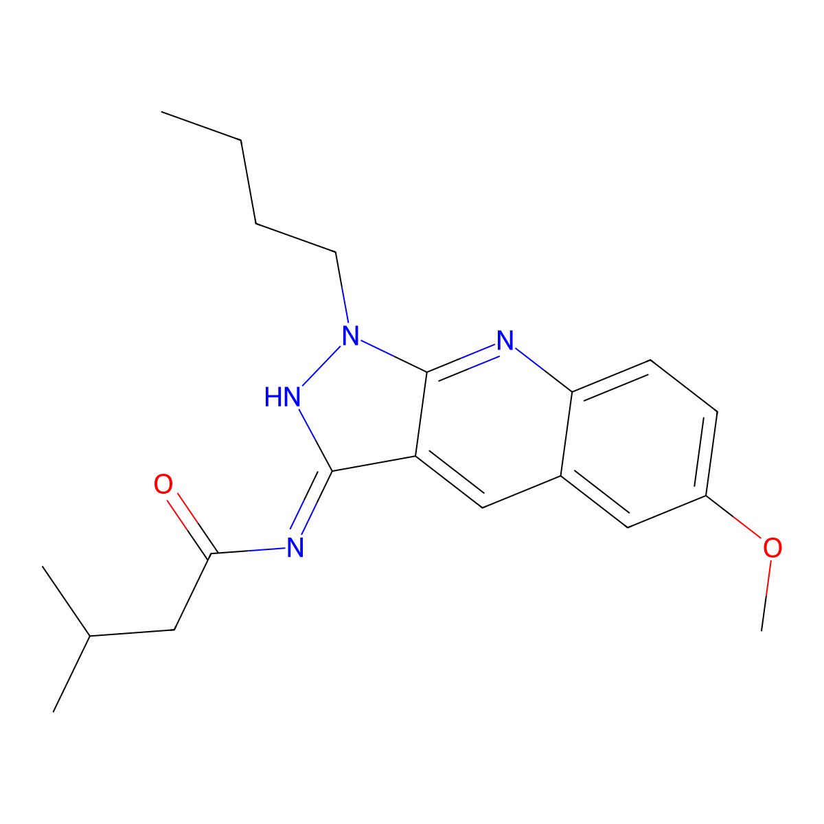 N-(1-butyl-6-methoxypyrazolo[3,4-b]quinolin-3-yl)-3-methylbutanamide molecular structure, CAS 713126-52-4