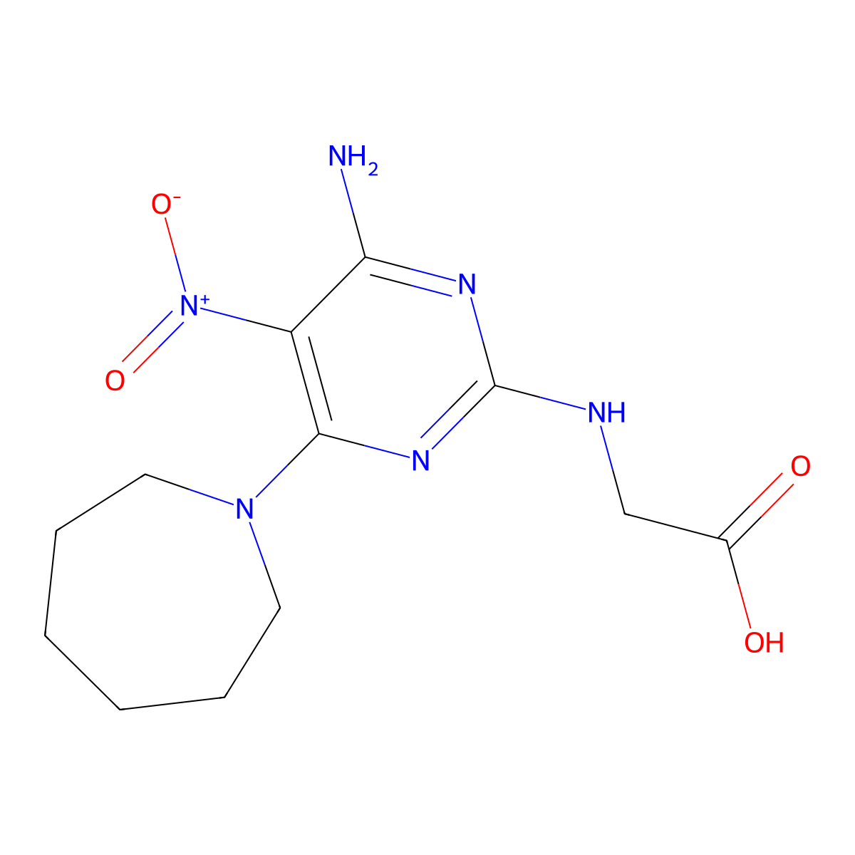 2-[[4-Amino-6-(azepan-1-yl)-5-nitropyrimidin-2-yl]amino]acetic acid molecular structure, CAS 713127-17-4