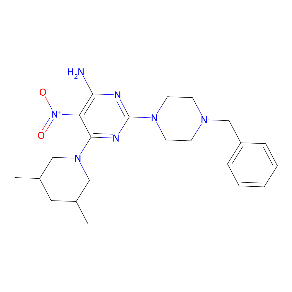 2-(4-Benzylpiperazin-1-yl)-6-(3,5-dimethylpiperidin-1-yl)-5-nitropyrimidin-4-amine molecular structure, CAS 713127-63-0