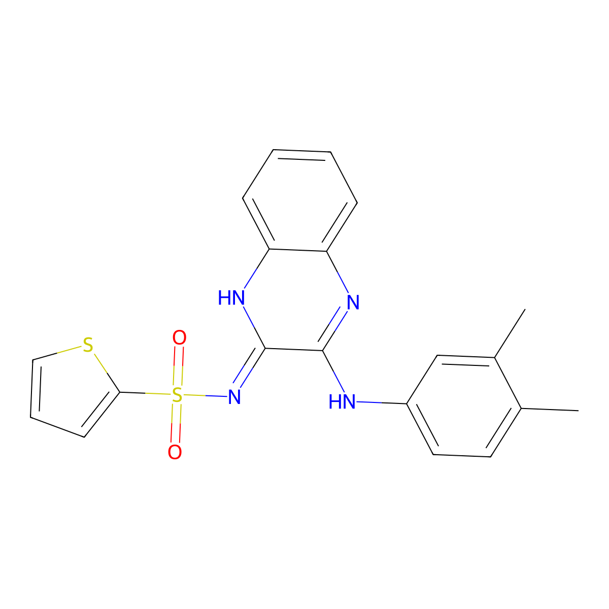 N-(3-((3,4-dimethylphenyl)amino)quinoxalin-2-yl)thiophene-2-sulfonamide molecular structure, CAS 713128-59-7