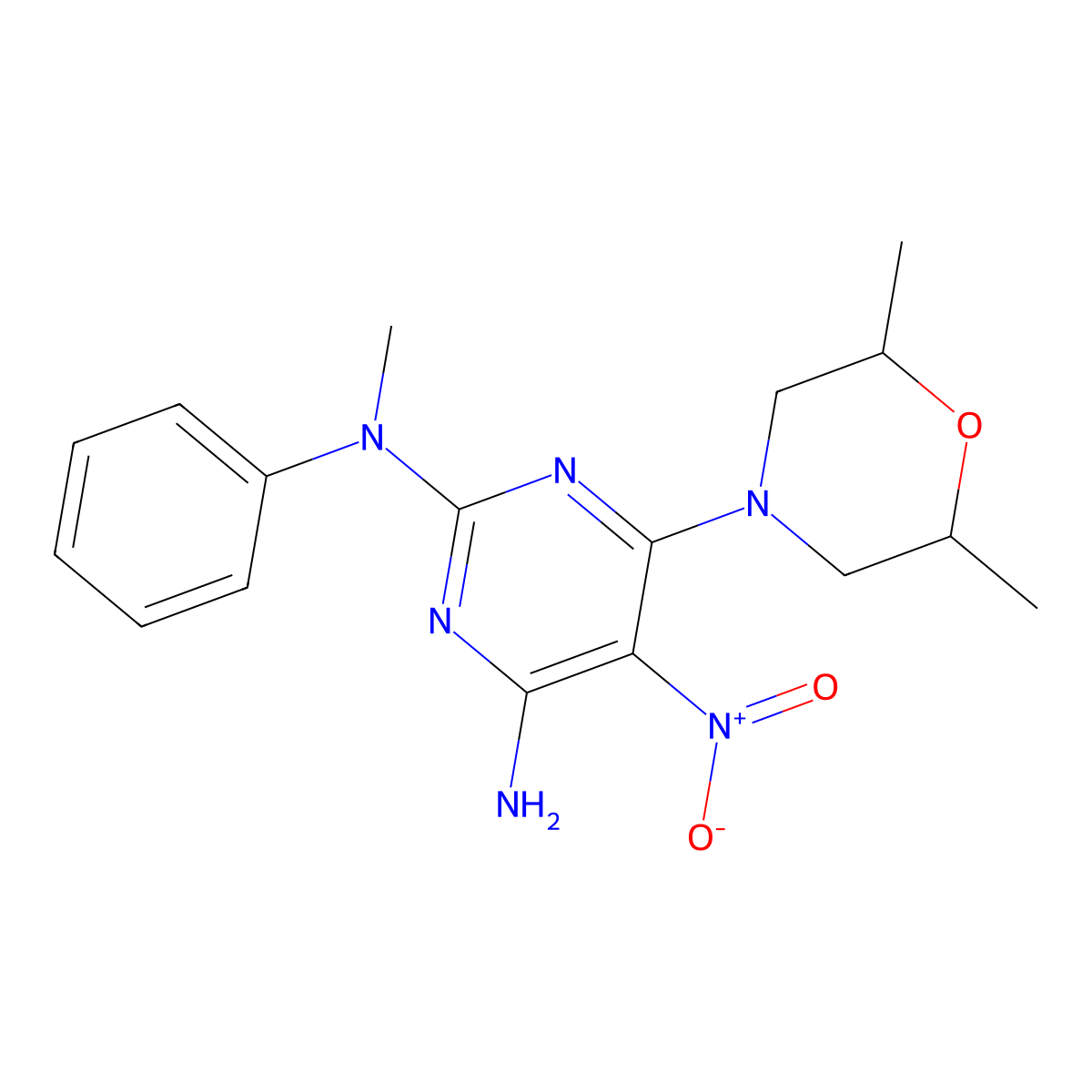 6-(2,6-dimethylmorpholin-4-yl)-N~2~-methyl-5-nitro-N~2~-phenylpyrimidine-2,4-diamine molecular structure, CAS 713129-88-5