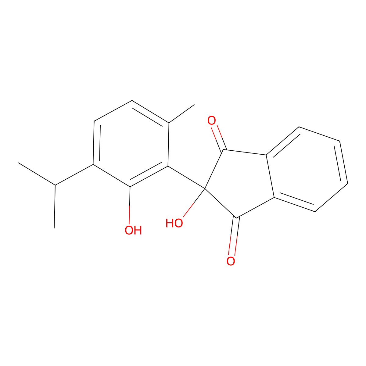 1H-Indene-1,3(2H)-dione, 2-hydroxy-2-(2-hydroxy-6-methyl-3-(1-methylethyl)phenyl)- molecular structure, CAS 71313-37-6