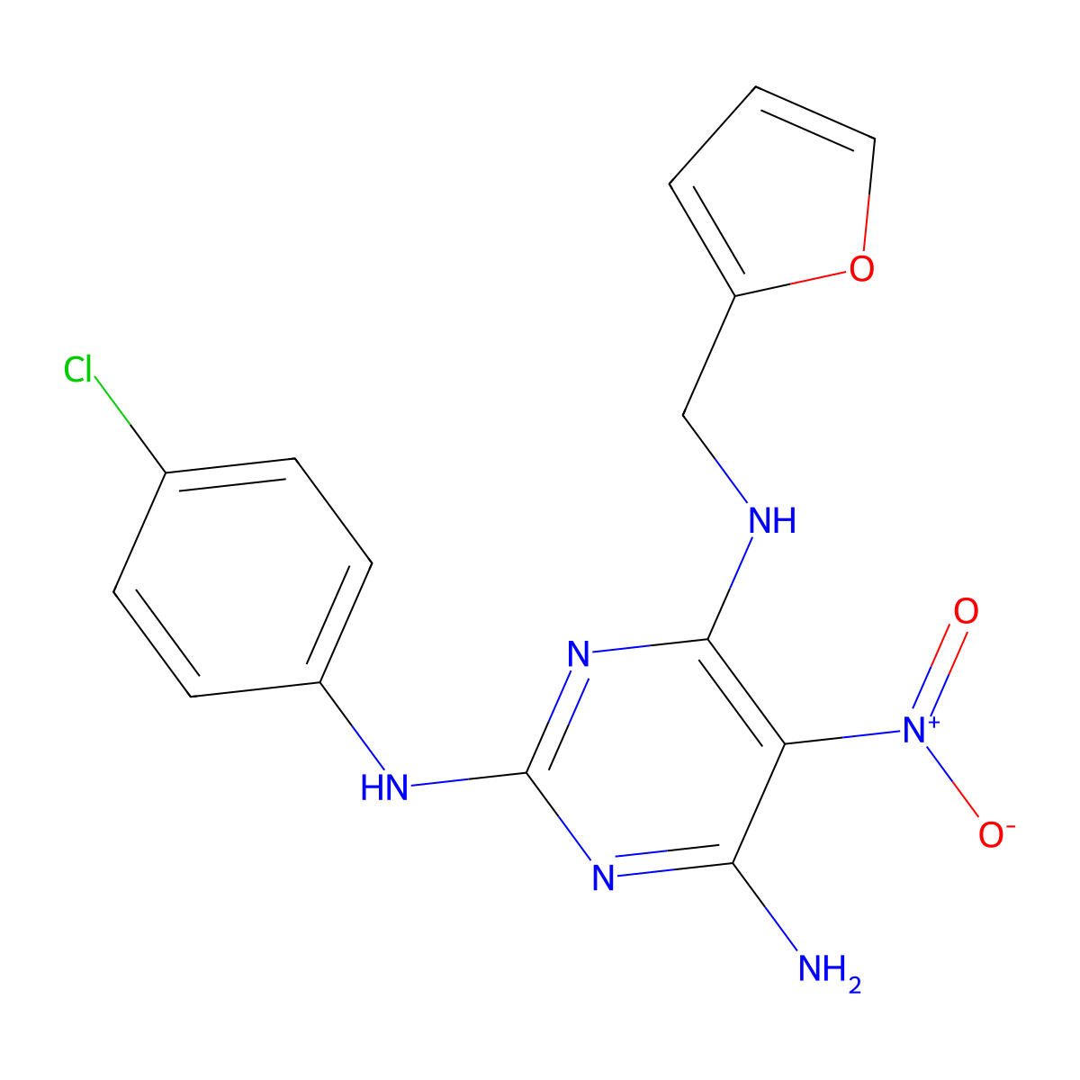 2-N-(4-chlorophenyl)-4-N-(furan-2-ylmethyl)-5-nitropyrimidine-2,4,6-triamine molecular structure, CAS 713130-22-4