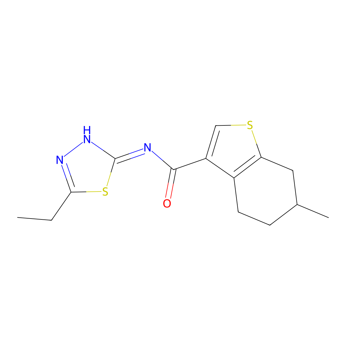 N-(5-ethyl-1,3,4-thiadiazol-2-yl)-6-methyl-4,5,6,7-tetrahydro-1-benzothiophene-3-carboxamide molecular structure, CAS 713130-29-1