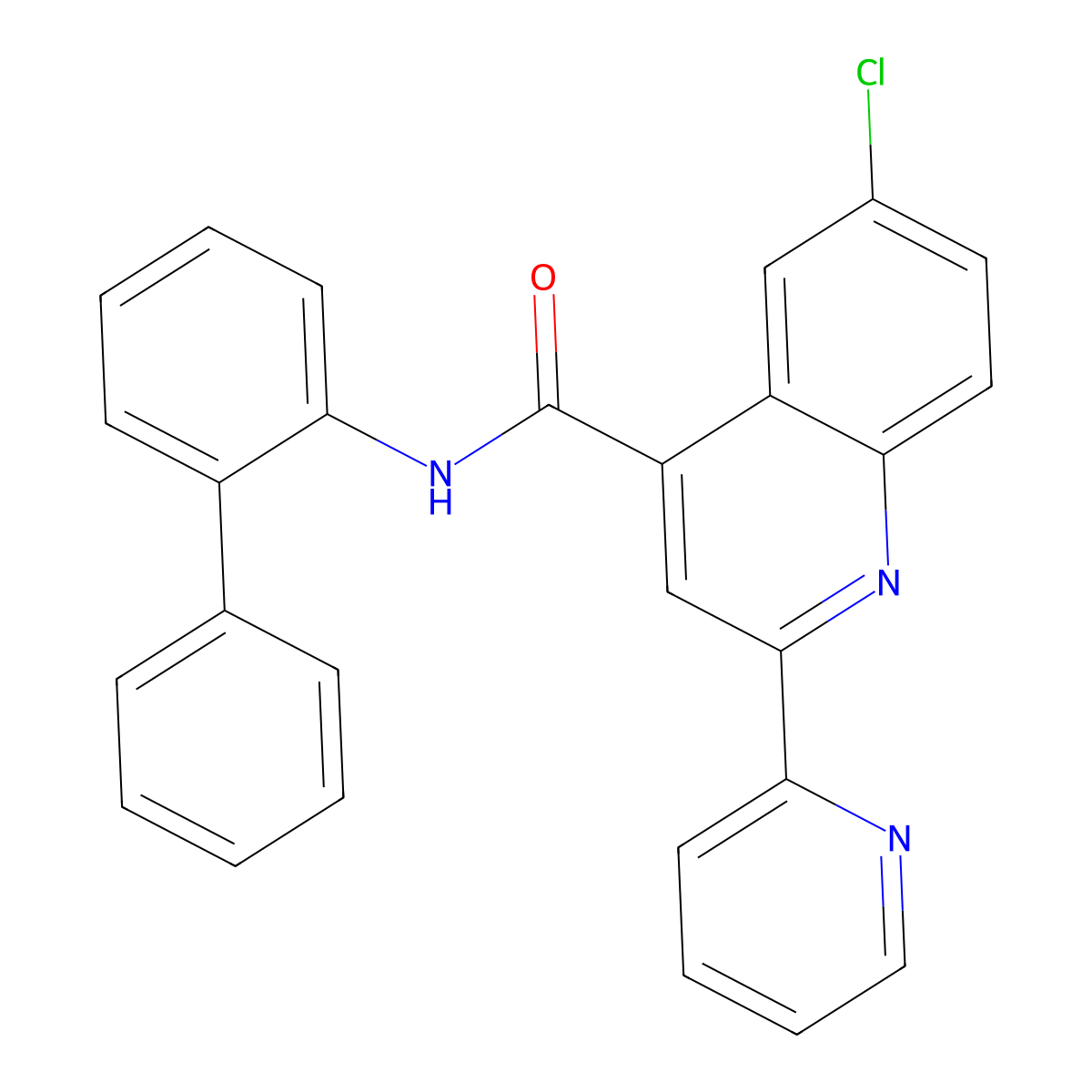 6-chloro-N-(2-phenylphenyl)-2-pyridin-2-ylquinoline-4-carboxamide molecular structure, CAS 713489-39-5