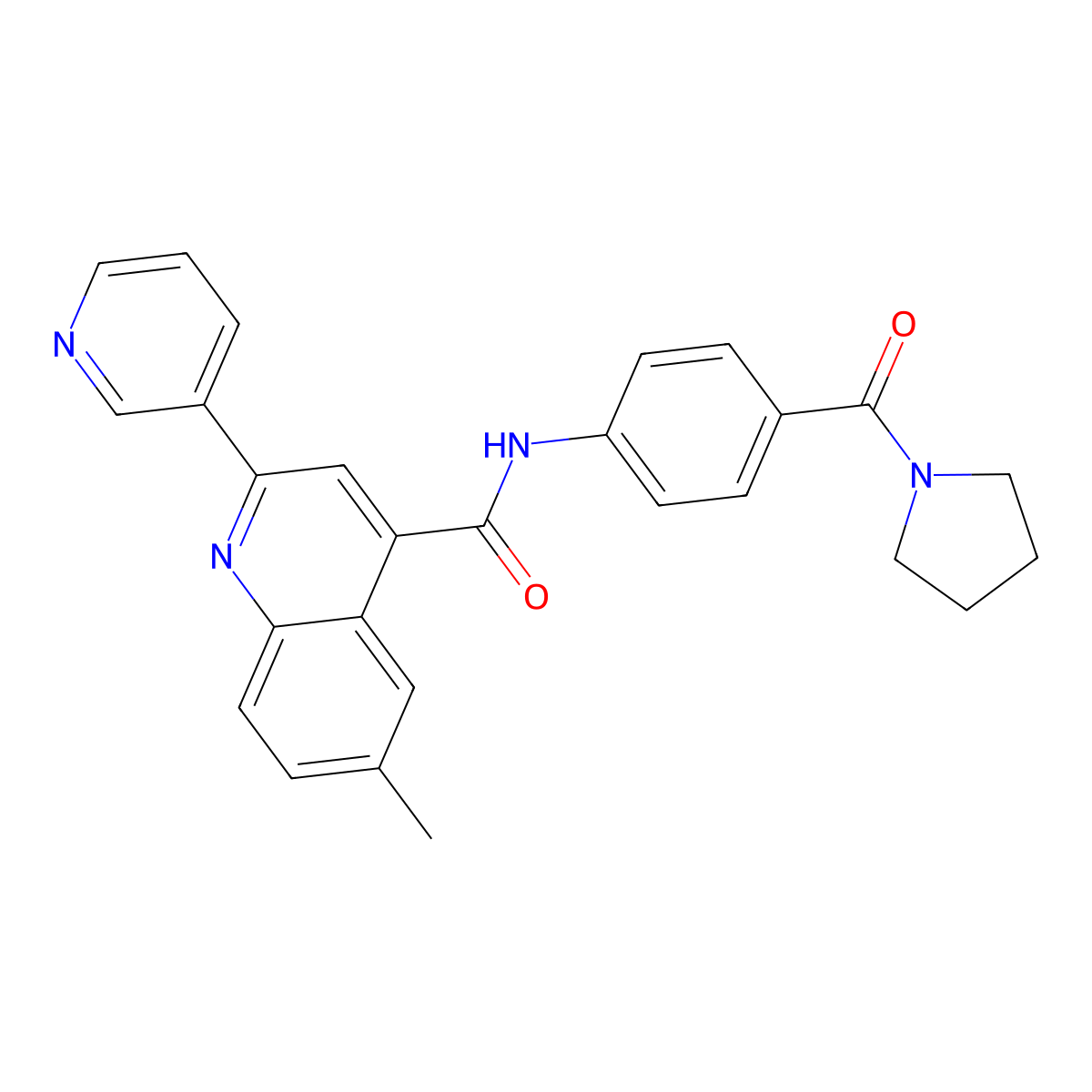 6-methyl-2-pyridin-3-yl-N-[4-(pyrrolidine-1-carbonyl)phenyl]quinoline-4-carboxamide molecular structure, CAS 713489-57-7