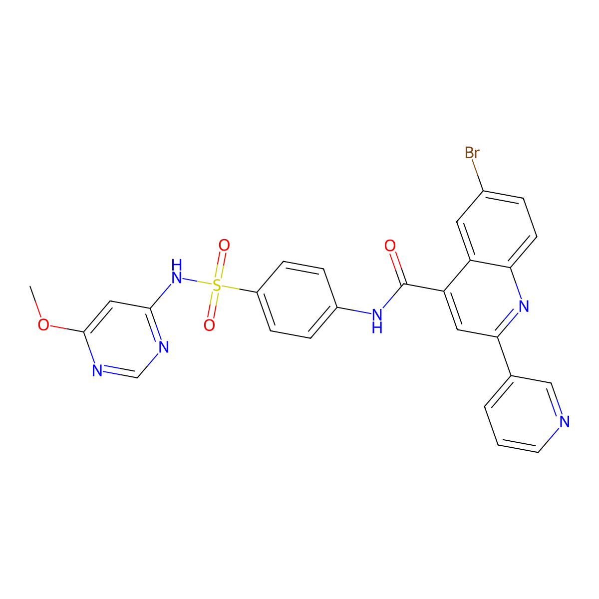 6-bromo-N-[4-[(6-methoxypyrimidin-4-yl)sulfamoyl]phenyl]-2-pyridin-3-ylquinoline-4-carboxamide molecular structure, CAS 713489-87-3