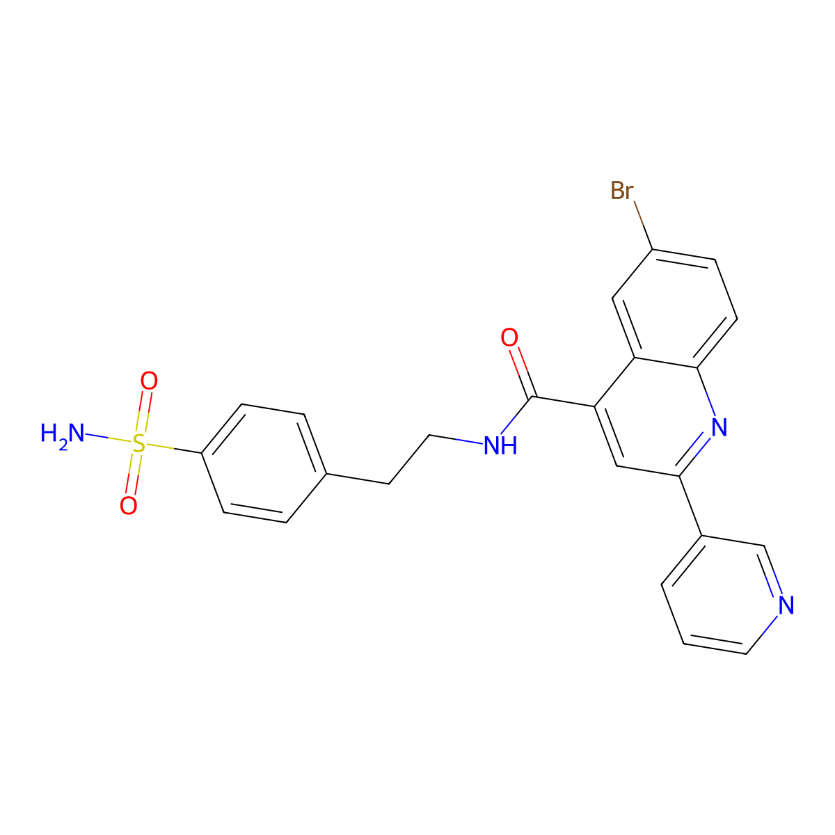 6-bromo-2-pyridin-3-yl-N-[2-(4-sulfamoylphenyl)ethyl]quinoline-4-carboxamide molecular structure, CAS 713489-94-2