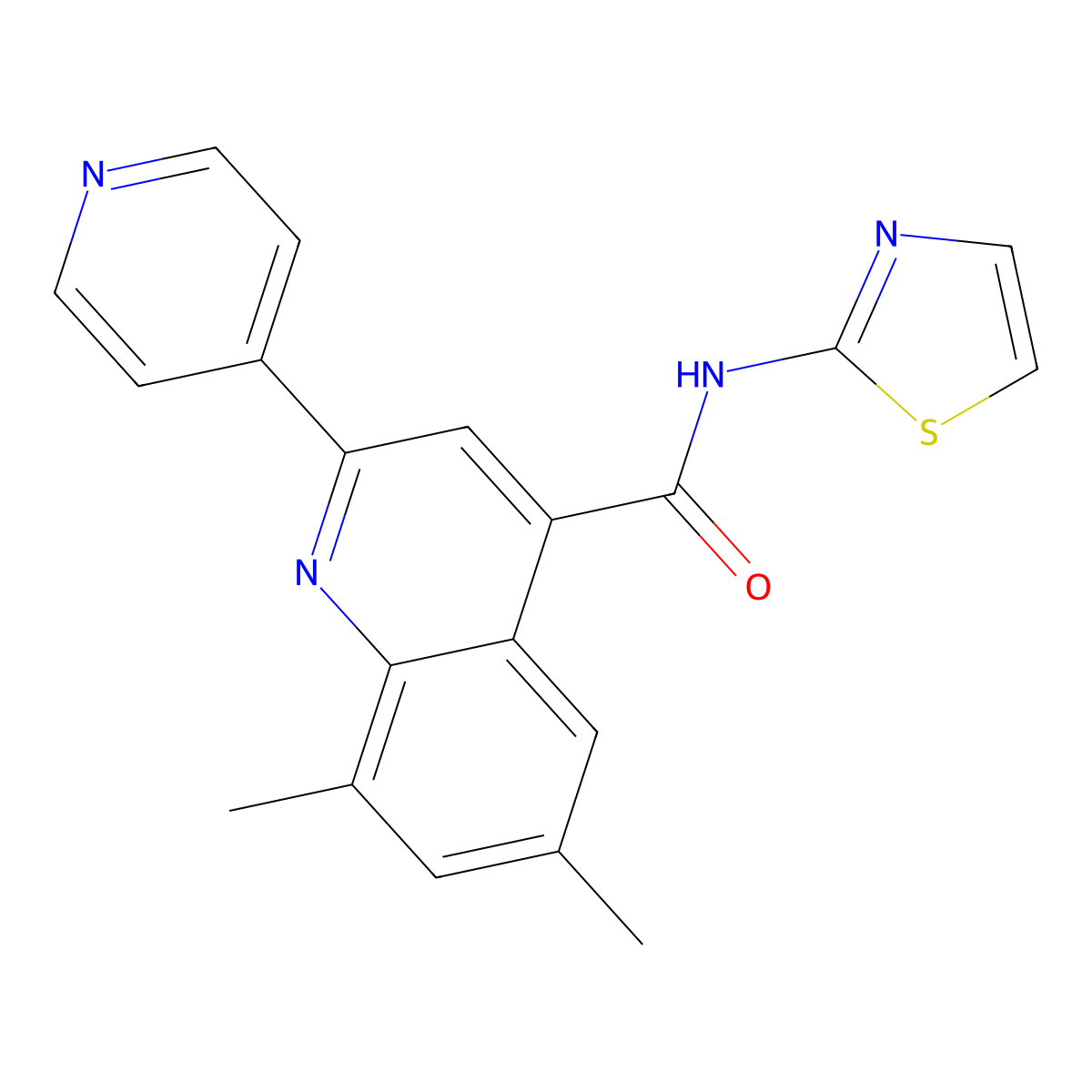 6,8-dimethyl-2-pyridin-4-yl-N-(1,3-thiazol-2-yl)quinoline-4-carboxamide molecular structure, CAS 713489-96-4