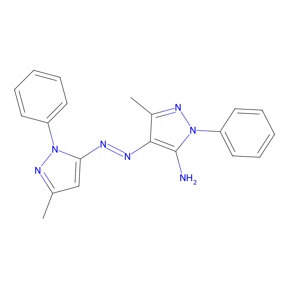 3-methyl-4-[(E)-(3-methyl-1-phenyl-1H-pyrazol-5-yl)diazenyl]-1-phenyl-1H-pyrazol-5-amine molecular structure, CAS 71349-12-7