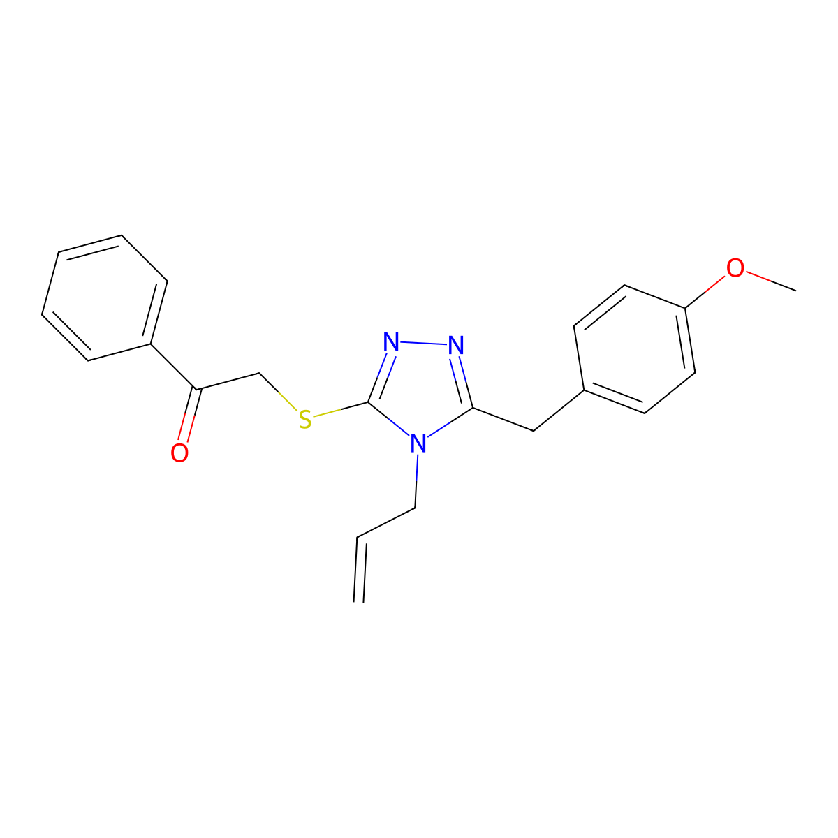 2-[[5-[(4-Methoxyphenyl)methyl]-4-prop-2-enyl-1,2,4-triazol-3-yl]sulfanyl]-1-phenylethanone molecular structure, CAS 713490-18-7