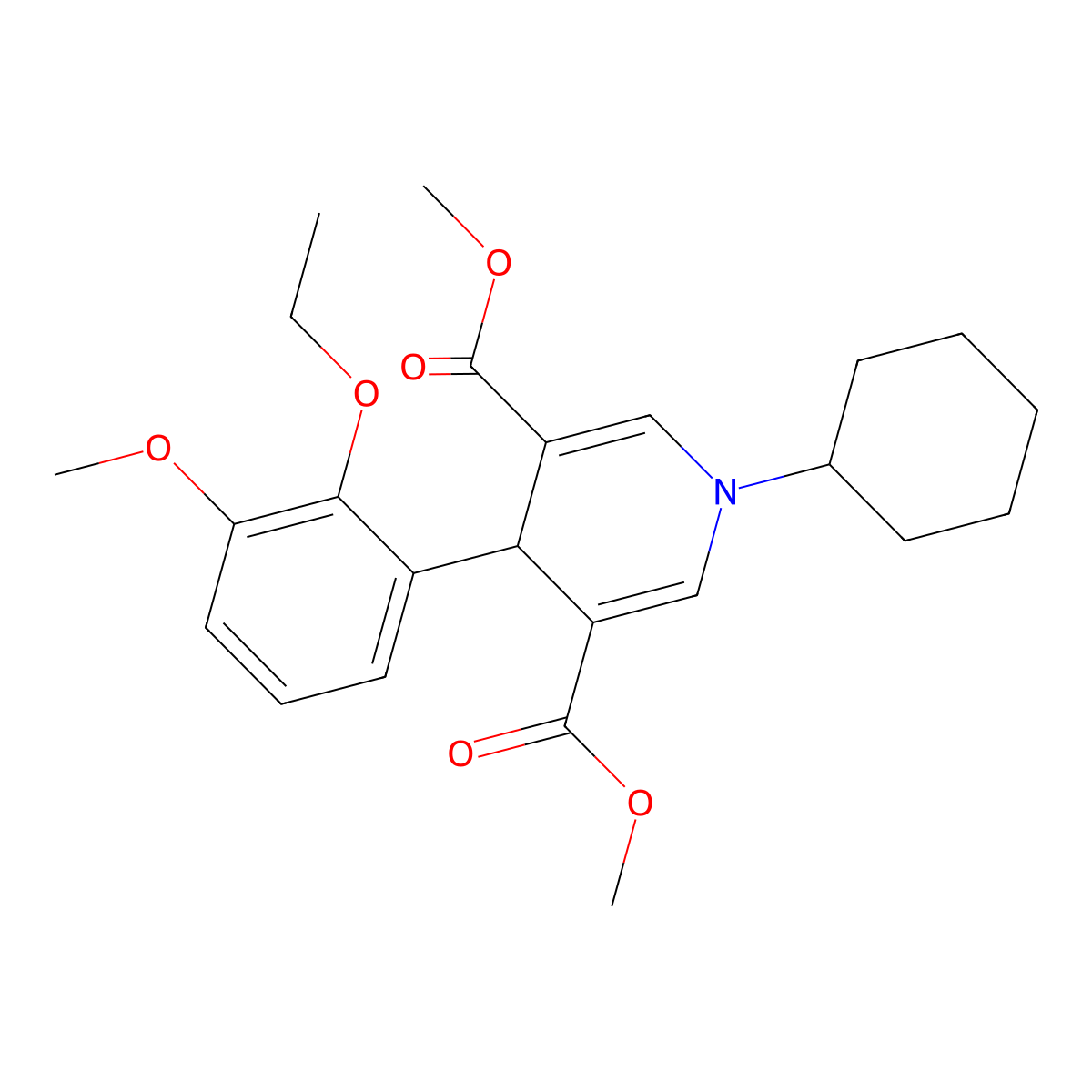 Dimethyl 1-cyclohexyl-4-(2-ethoxy-3-methoxyphenyl)-1,4-dihydropyridine-3,5-dicarboxylate molecular structure, CAS 713490-38-1